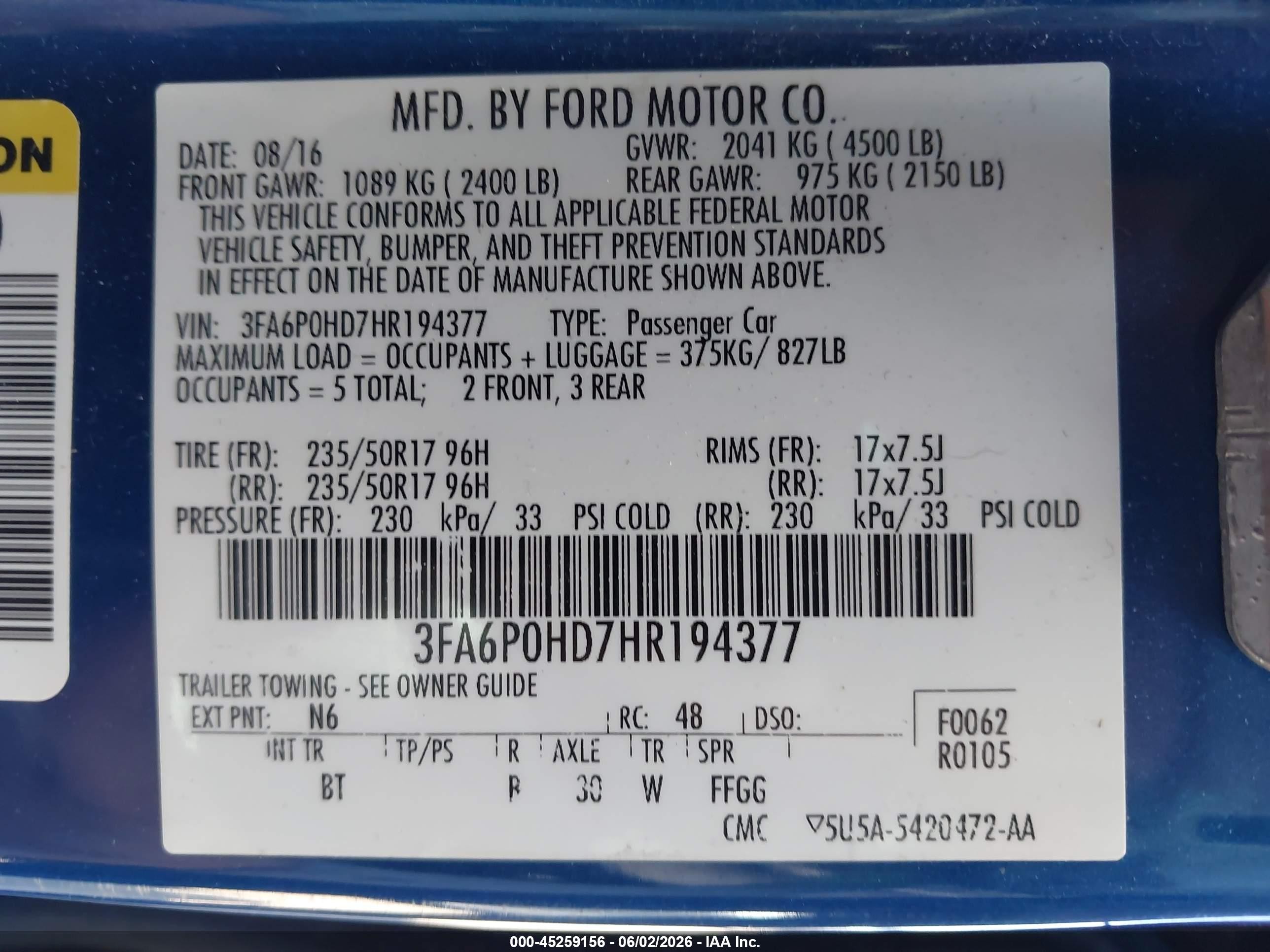 2017 Ford Fusion Se Синий vin: 3FA6P0HD7HR194377