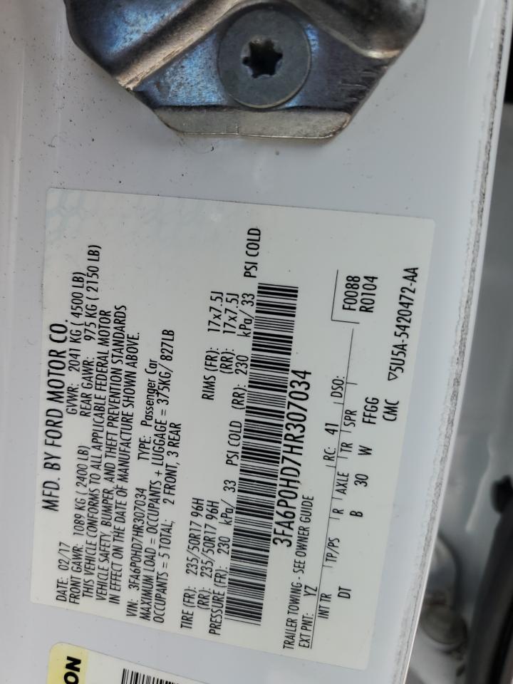 2017 Ford Fusion Se White vin: 3FA6P0HD7HR307034