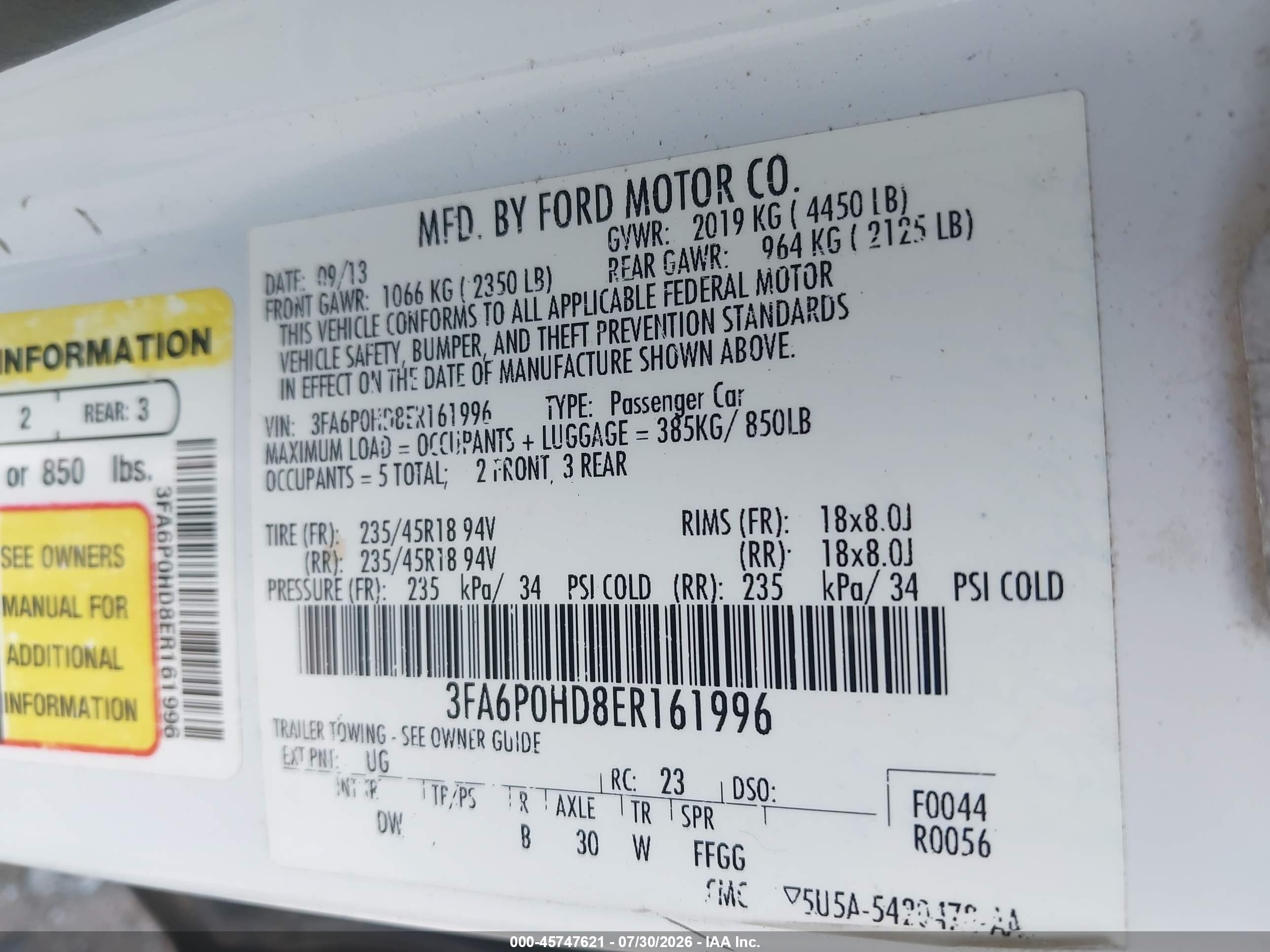 2014 Ford Fusion Se White vin: 3FA6P0HD8ER161996