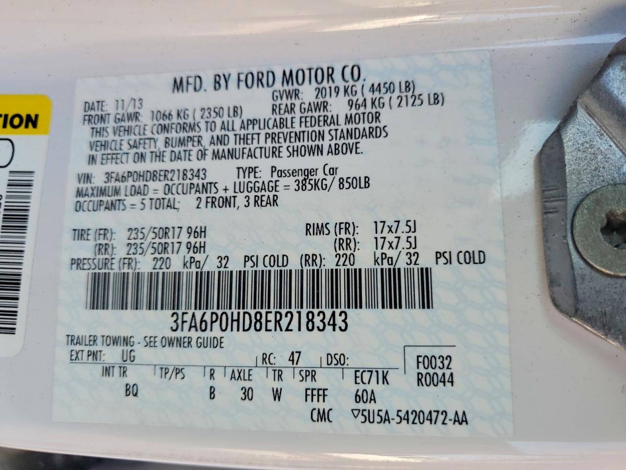 2014 Ford Fusion Se White vin: 3FA6P0HD8ER218343