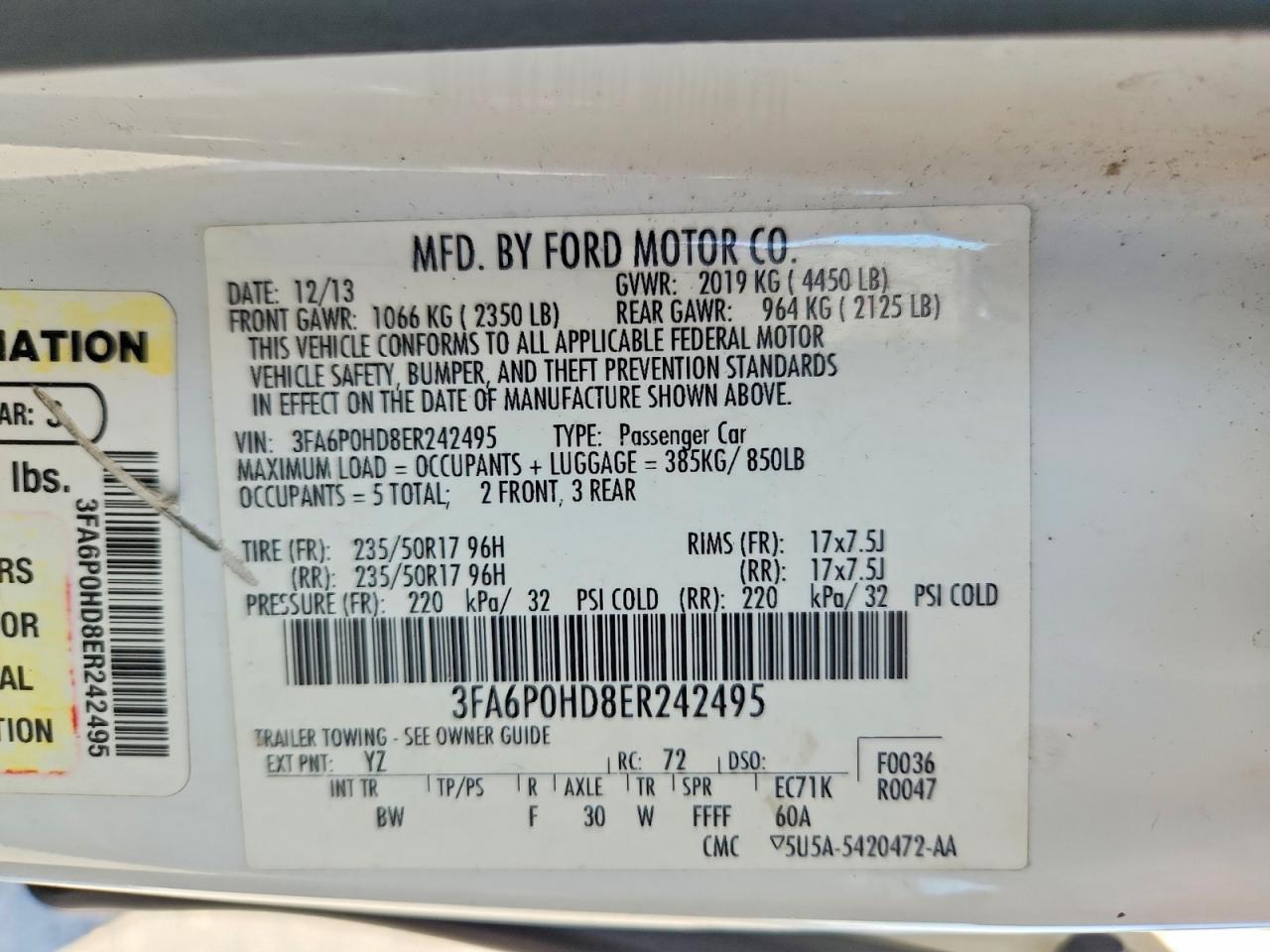 2014 Ford Fusion Se White vin: 3FA6P0HD8ER242495
