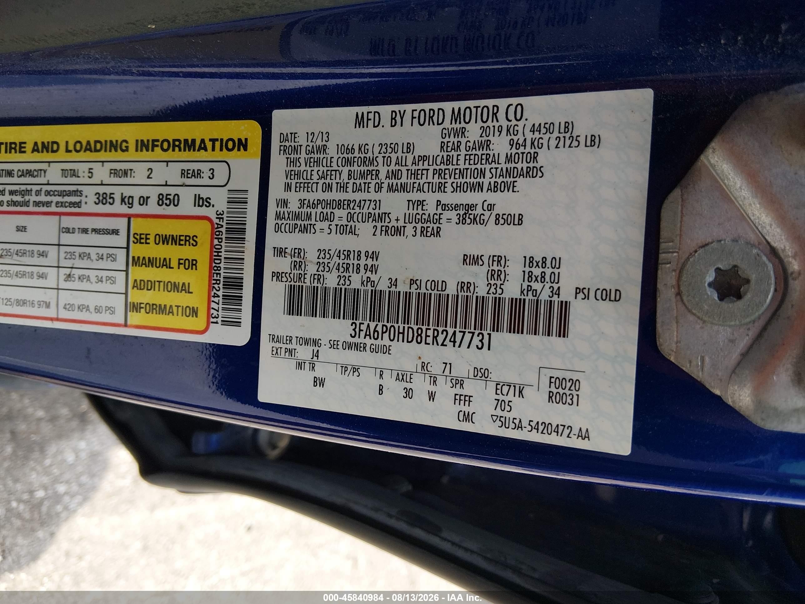 2014 Ford Fusion Se Blue vin: 3FA6P0HD8ER247731