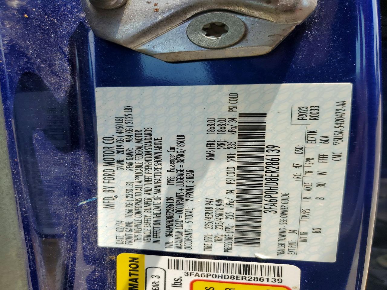 2014 Ford Fusion Se Blue vin: 3FA6P0HD8ER286139