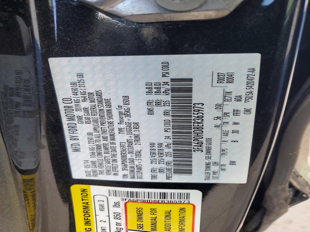 2014 Ford Fusion Se Черный vin: 3FA6P0HD8ER365973
