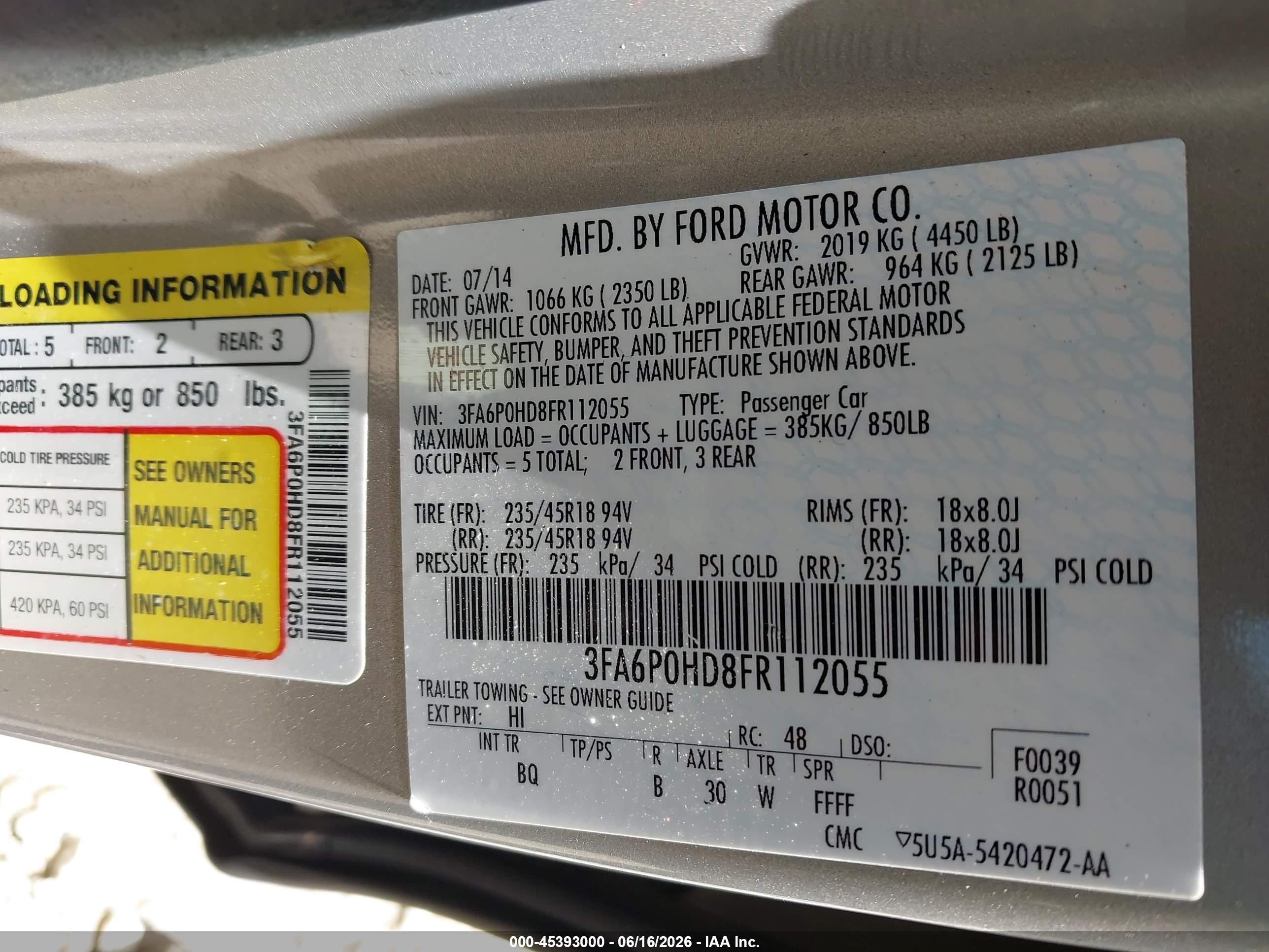 2015 Ford Fusion Se Champagne vin: 3FA6P0HD8FR112055