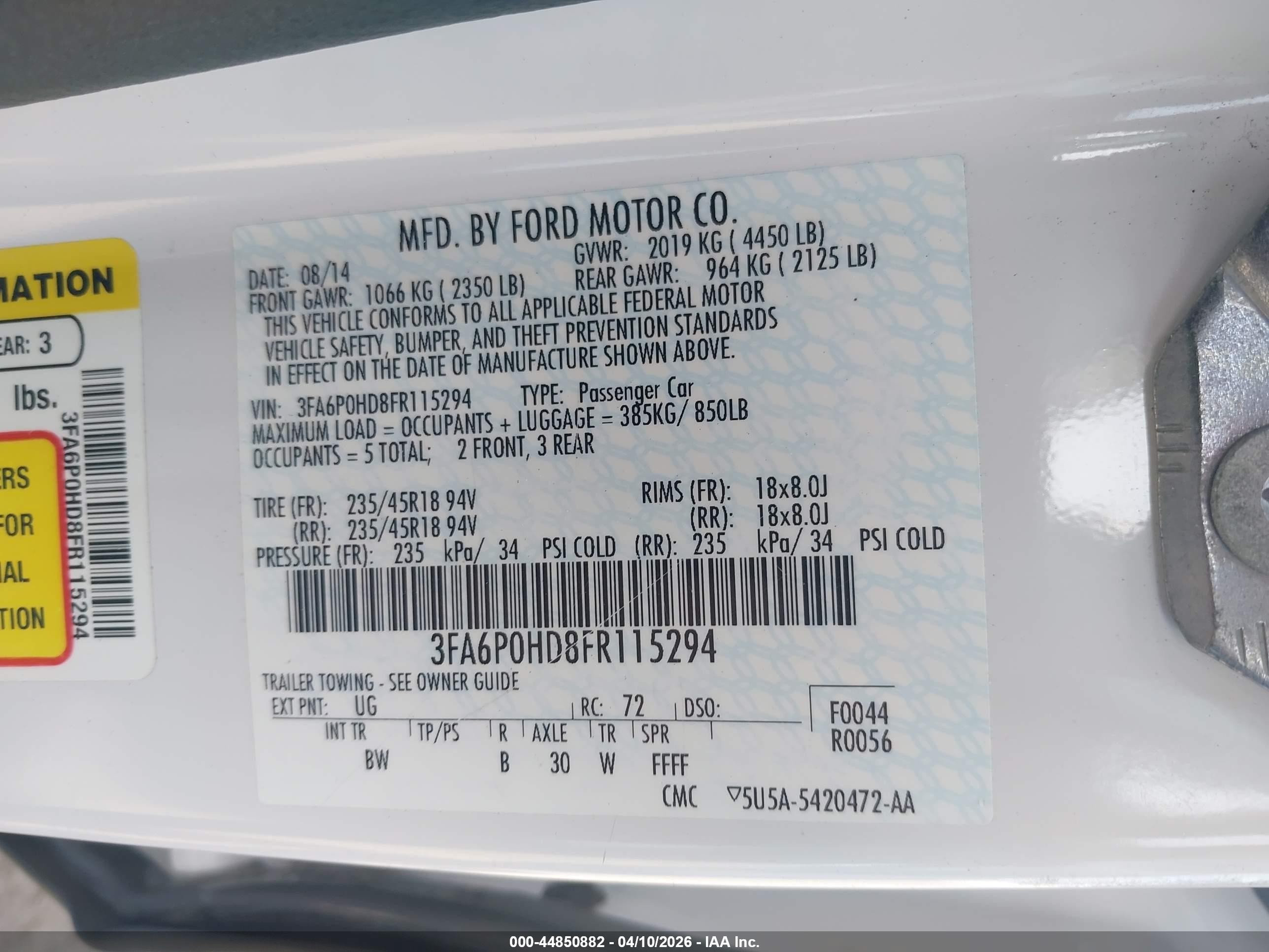 2015 Ford Fusion Se White vin: 3FA6P0HD8FR115294