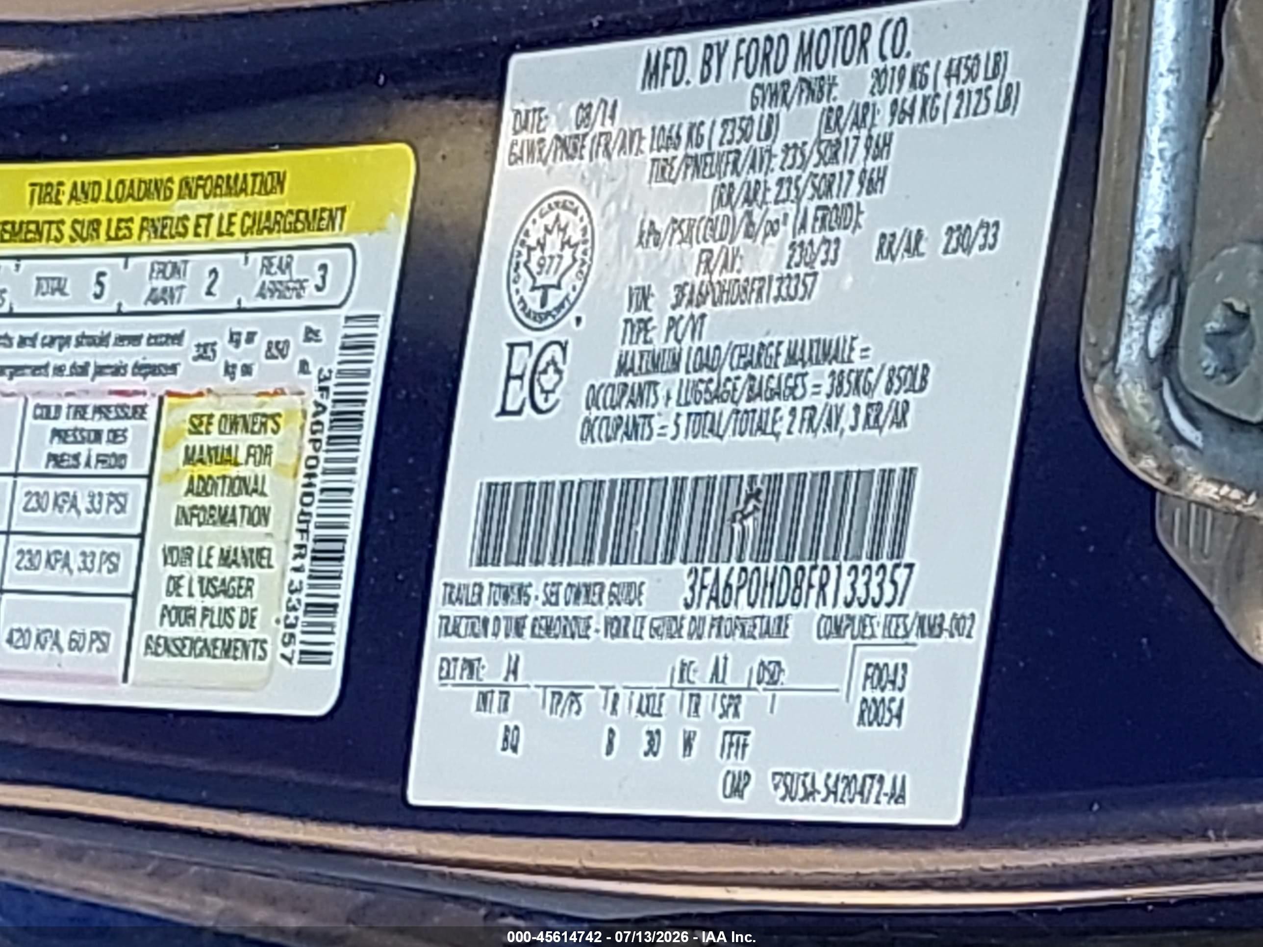 2015 Ford Fusion Se Blue vin: 3FA6P0HD8FR133357