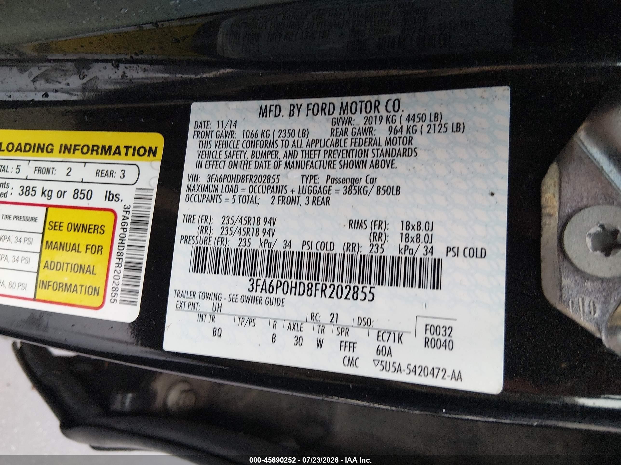 2015 Ford Fusion Se Black vin: 3FA6P0HD8FR202855