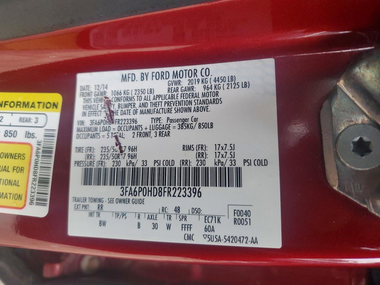 2015 Ford Fusion Se Red vin: 3FA6P0HD8FR223396