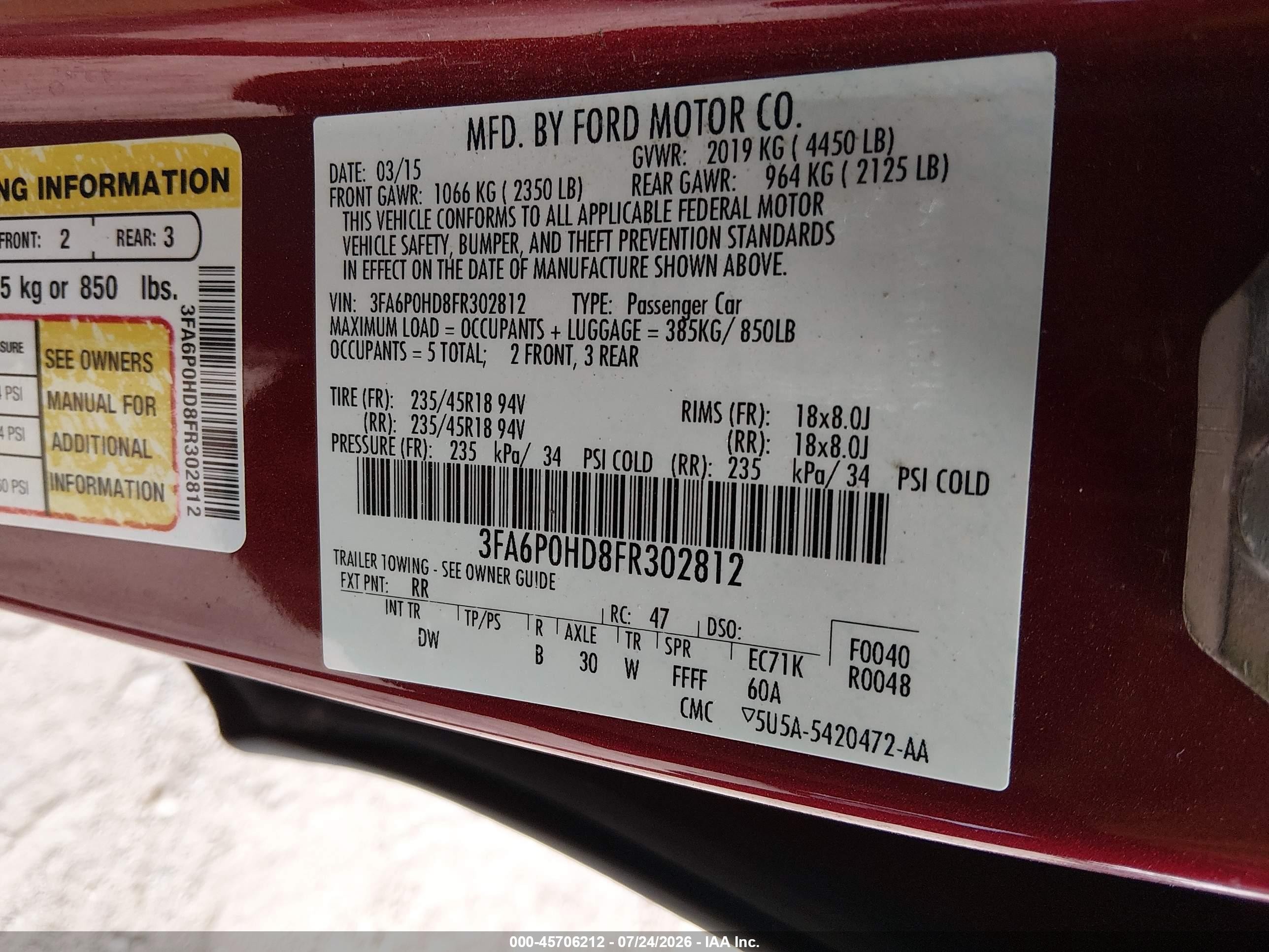 2015 Ford Fusion Se Red vin: 3FA6P0HD8FR302812