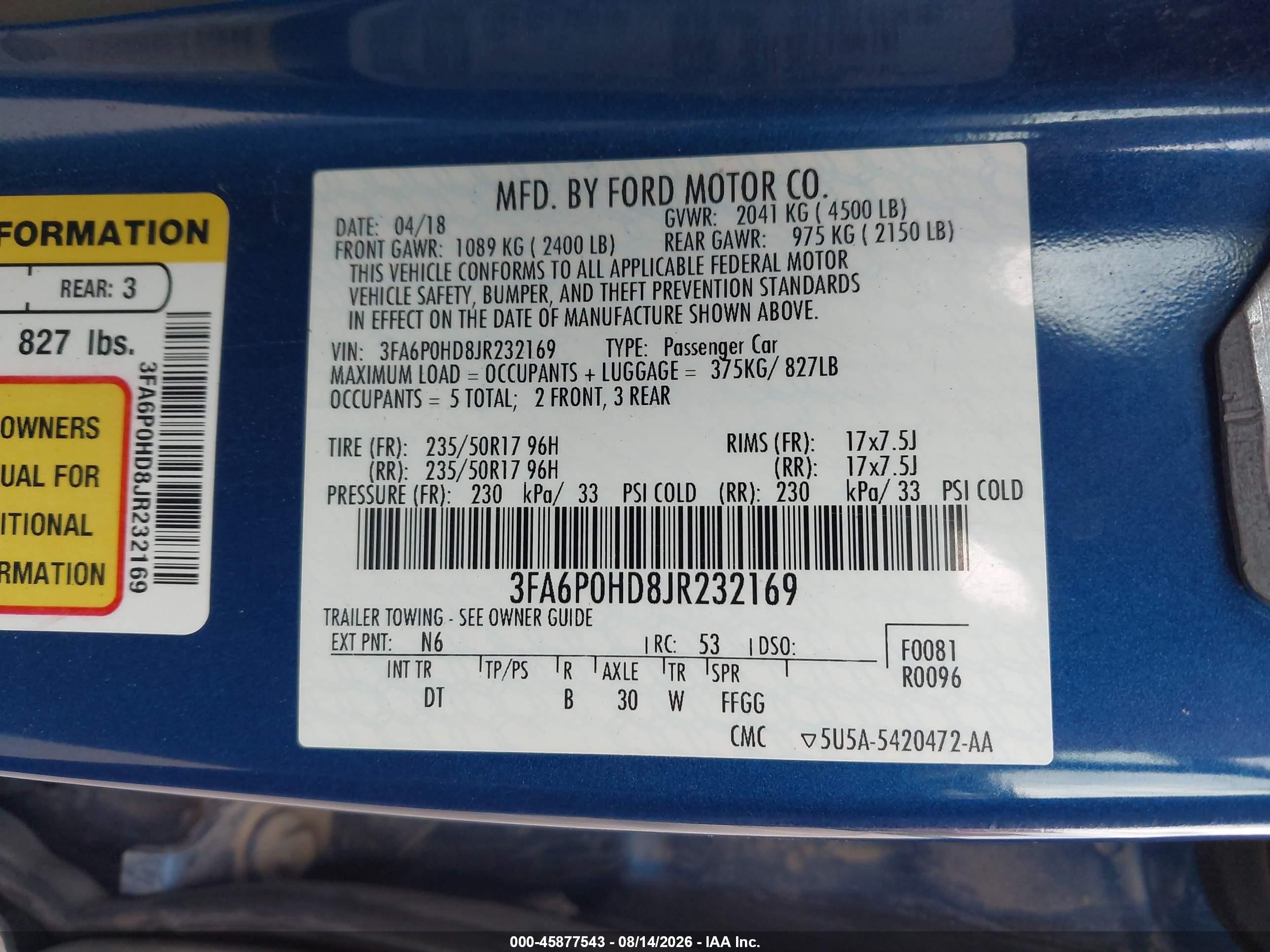 2018 Ford Fusion Se Blue vin: 3FA6P0HD8JR232169