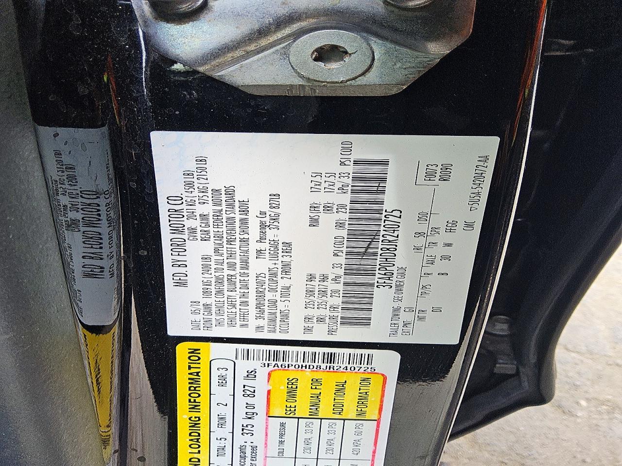 2018 Ford Fusion Se Black vin: 3FA6P0HD8JR240725