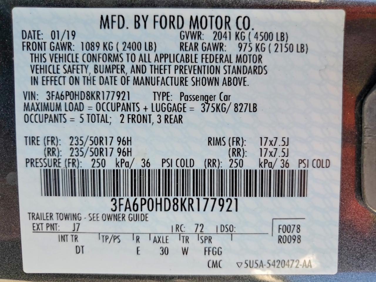 2019 Ford Fusion Se Серый vin: 3FA6P0HD8KR177921