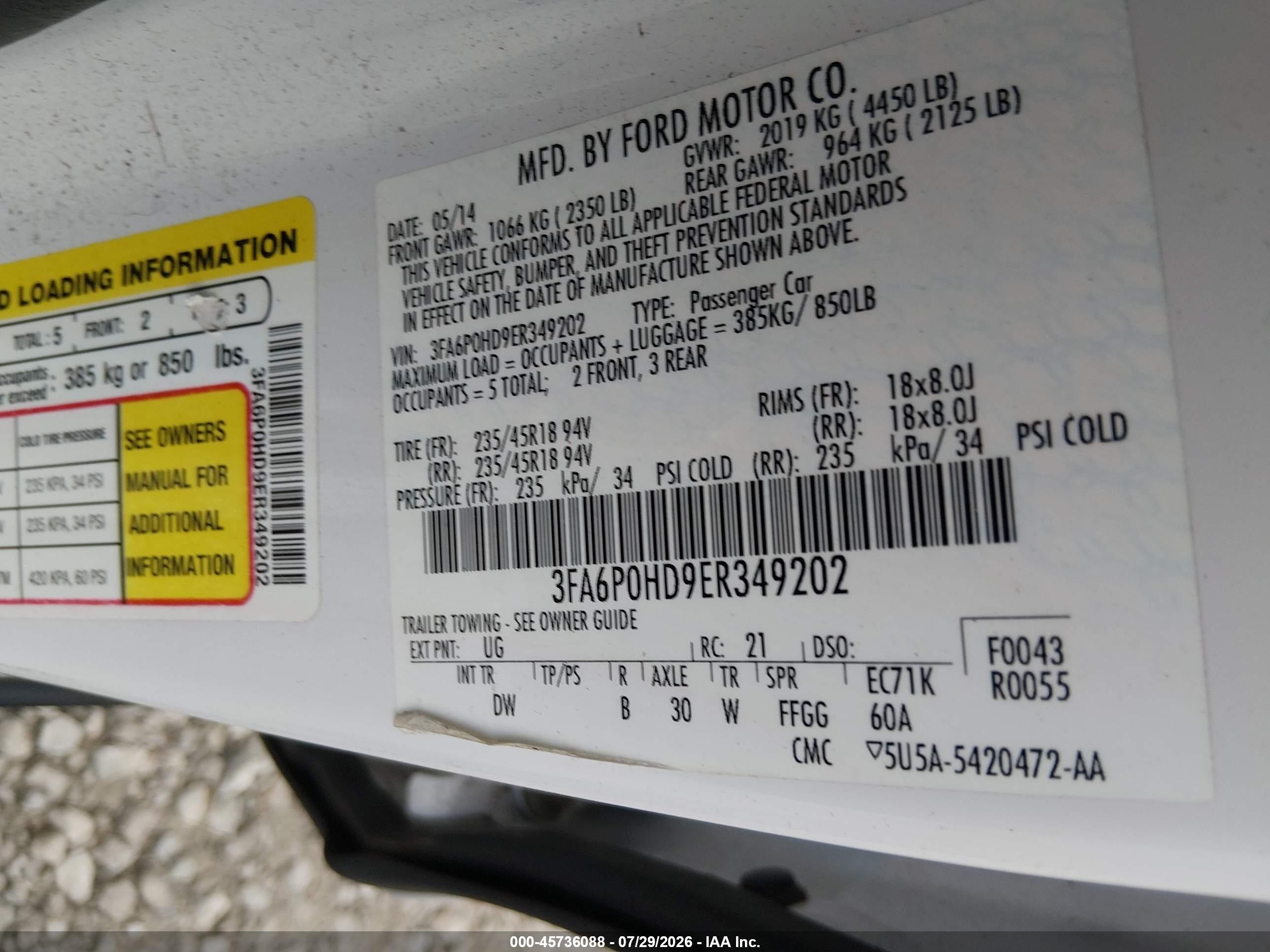 2014 Ford Fusion Se White vin: 3FA6P0HD9ER349202