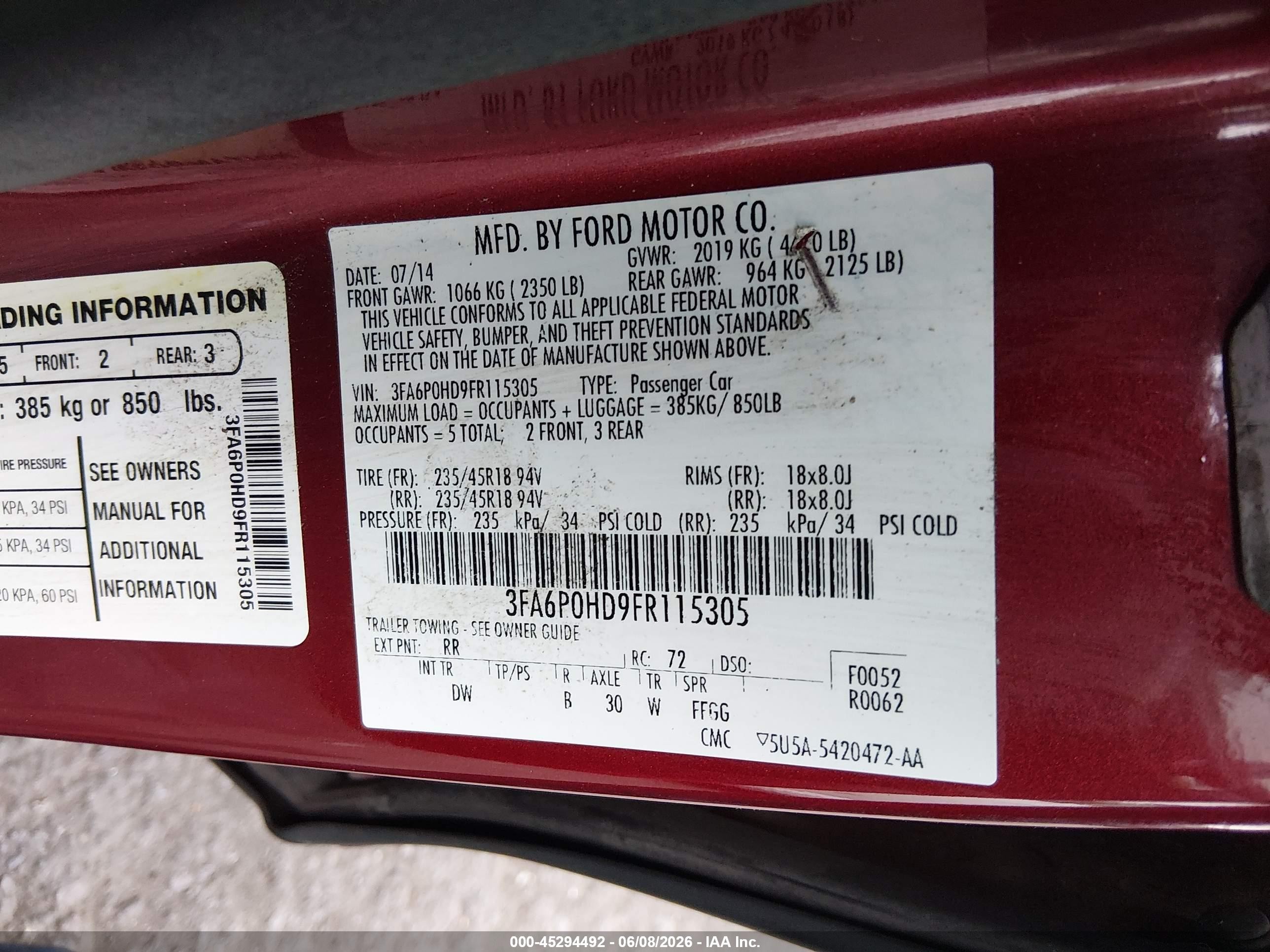 2015 Ford Fusion Se Бордовый vin: 3FA6P0HD9FR115305