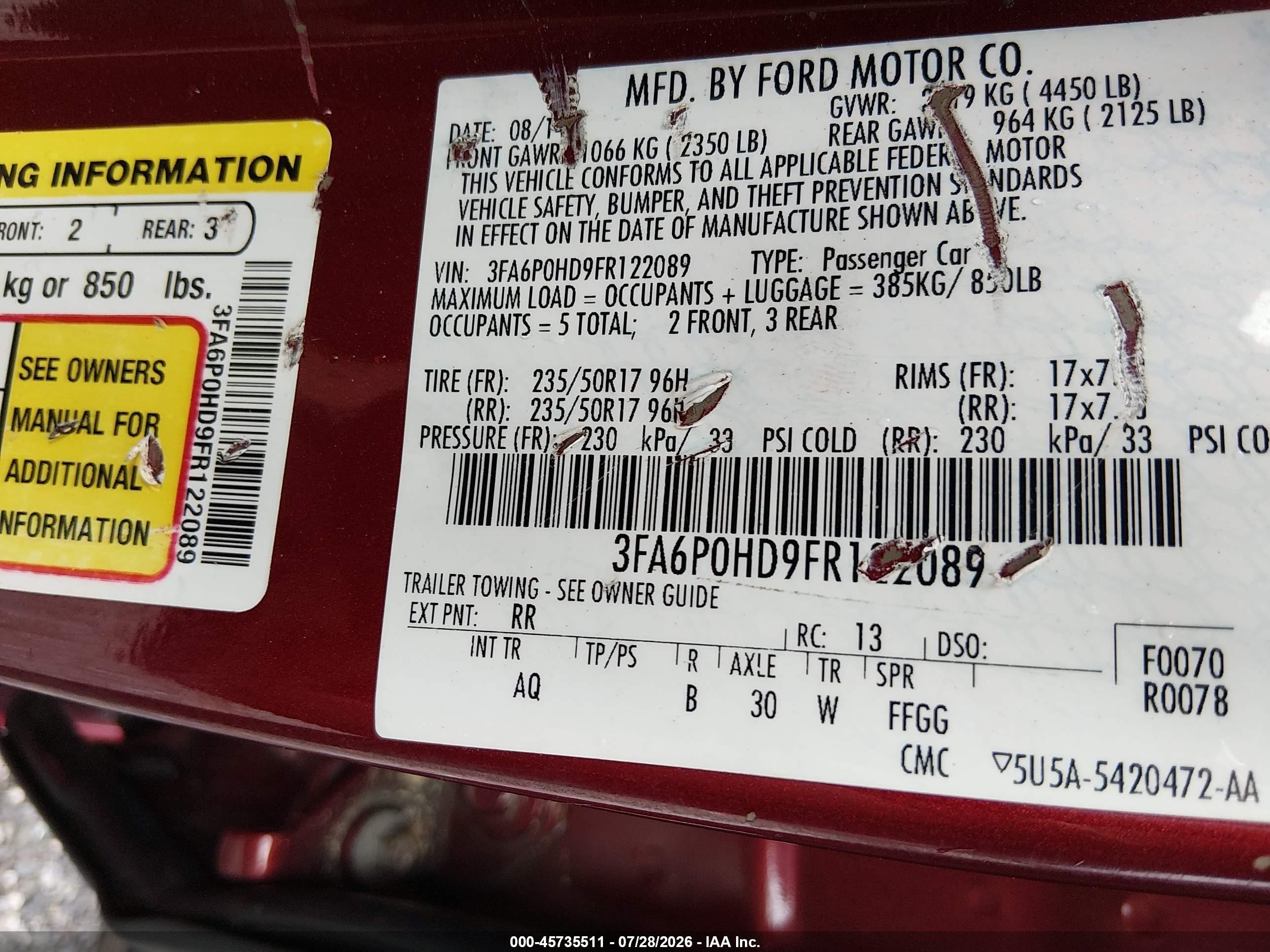 2015 Ford Fusion Se Red vin: 3FA6P0HD9FR122089