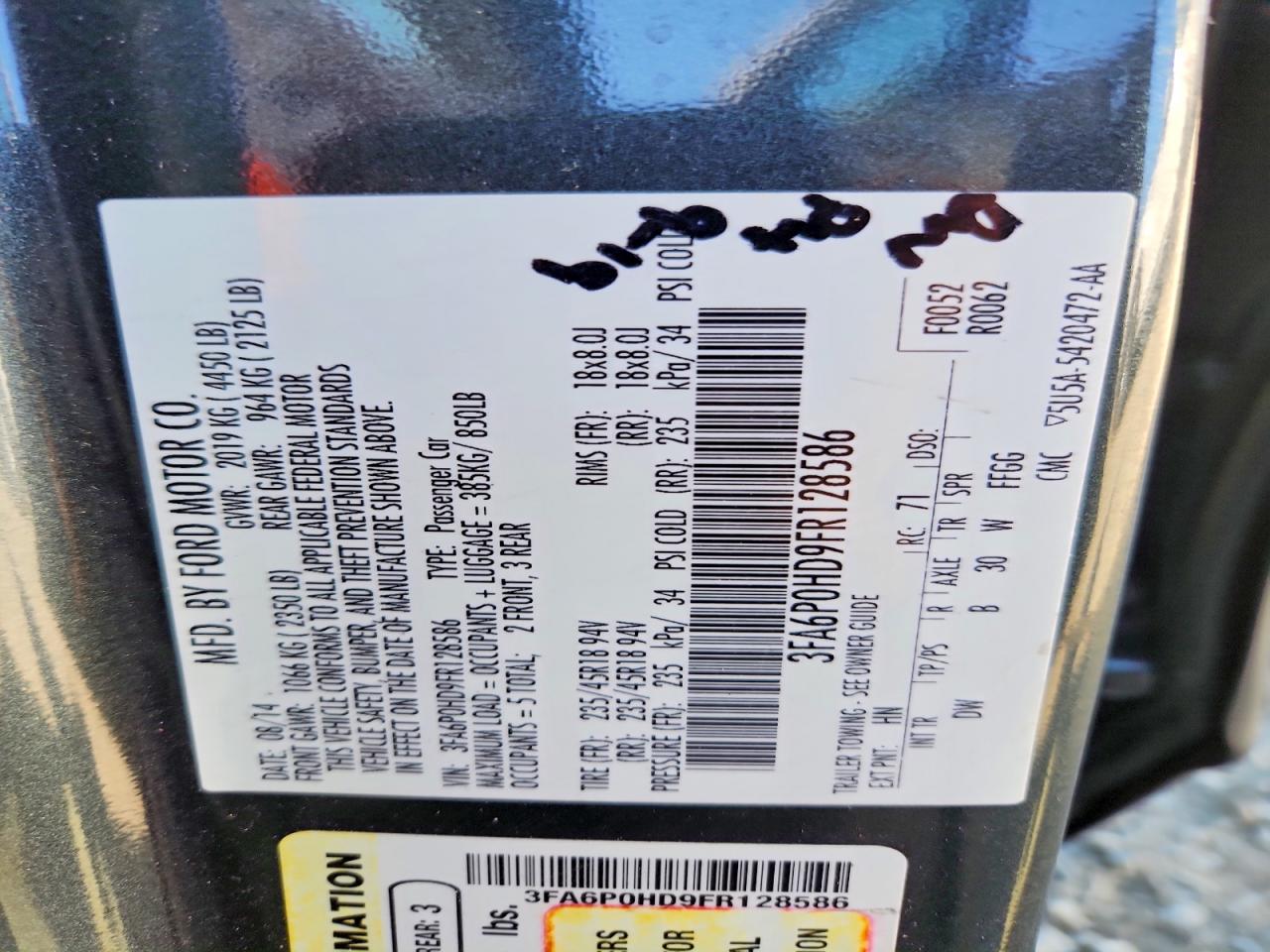 2015 Ford Fusion Se Black vin: 3FA6P0HD9FR128586