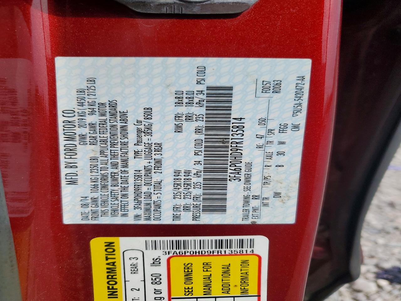 2015 Ford Fusion Se Red vin: 3FA6P0HD9FR135814
