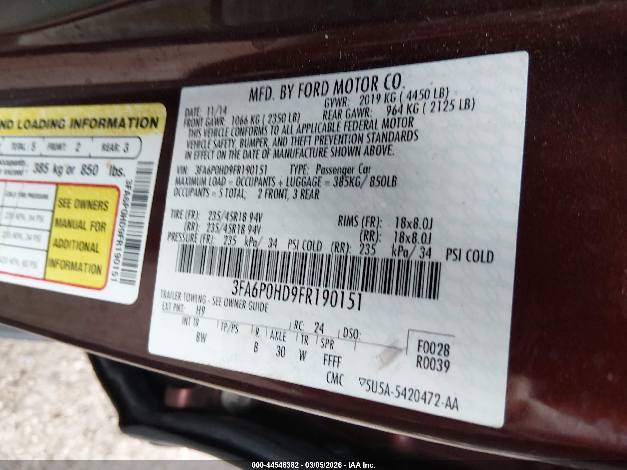 2015 Ford Fusion Se Red vin: 3FA6P0HD9FR190151