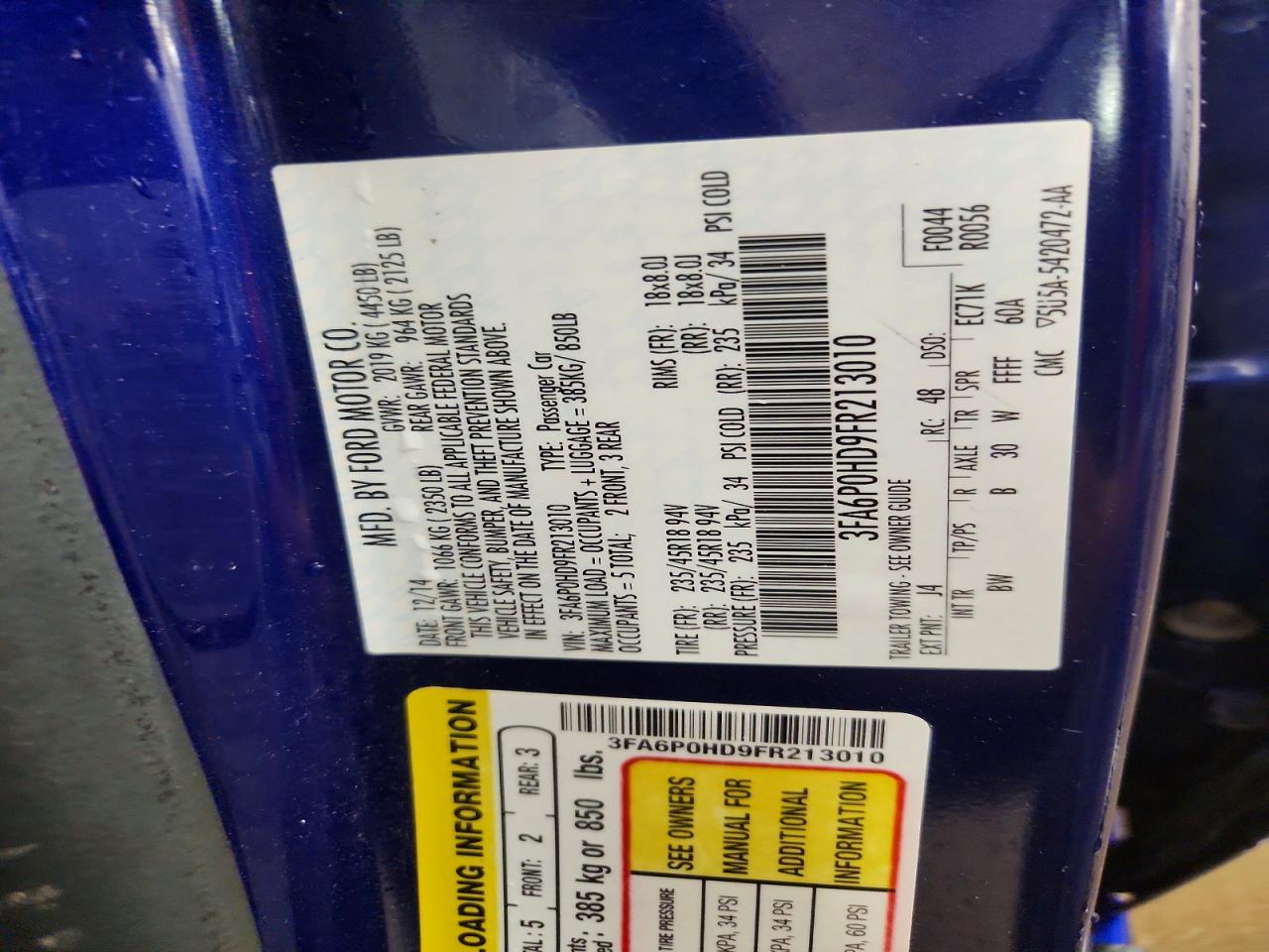 2015 Ford Fusion Se Blue vin: 3FA6P0HD9FR213010