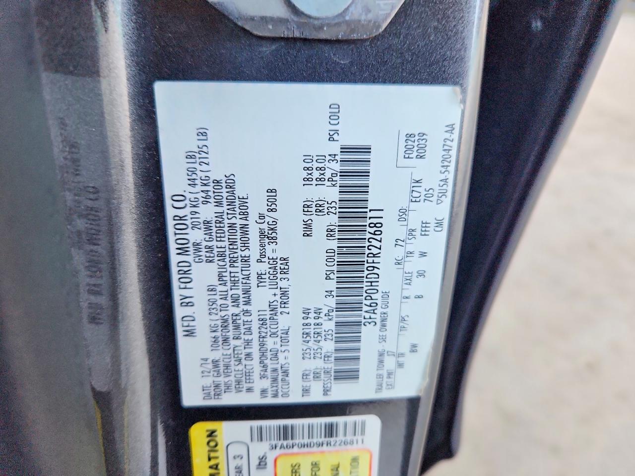 2015 Ford Fusion Gray vin: 3FA6P0HD9FR226811