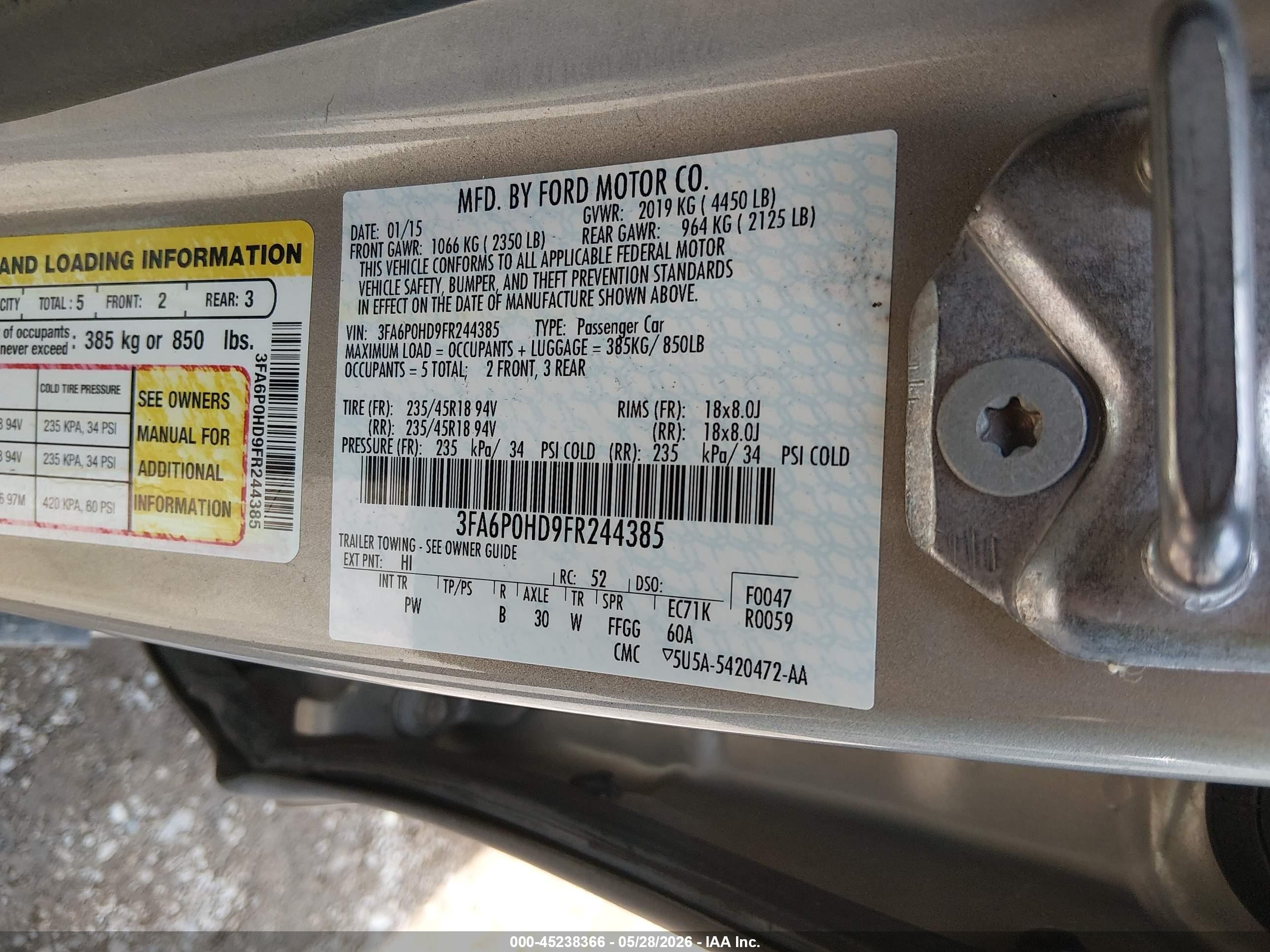 2015 Ford Fusion Se Gold vin: 3FA6P0HD9FR244385