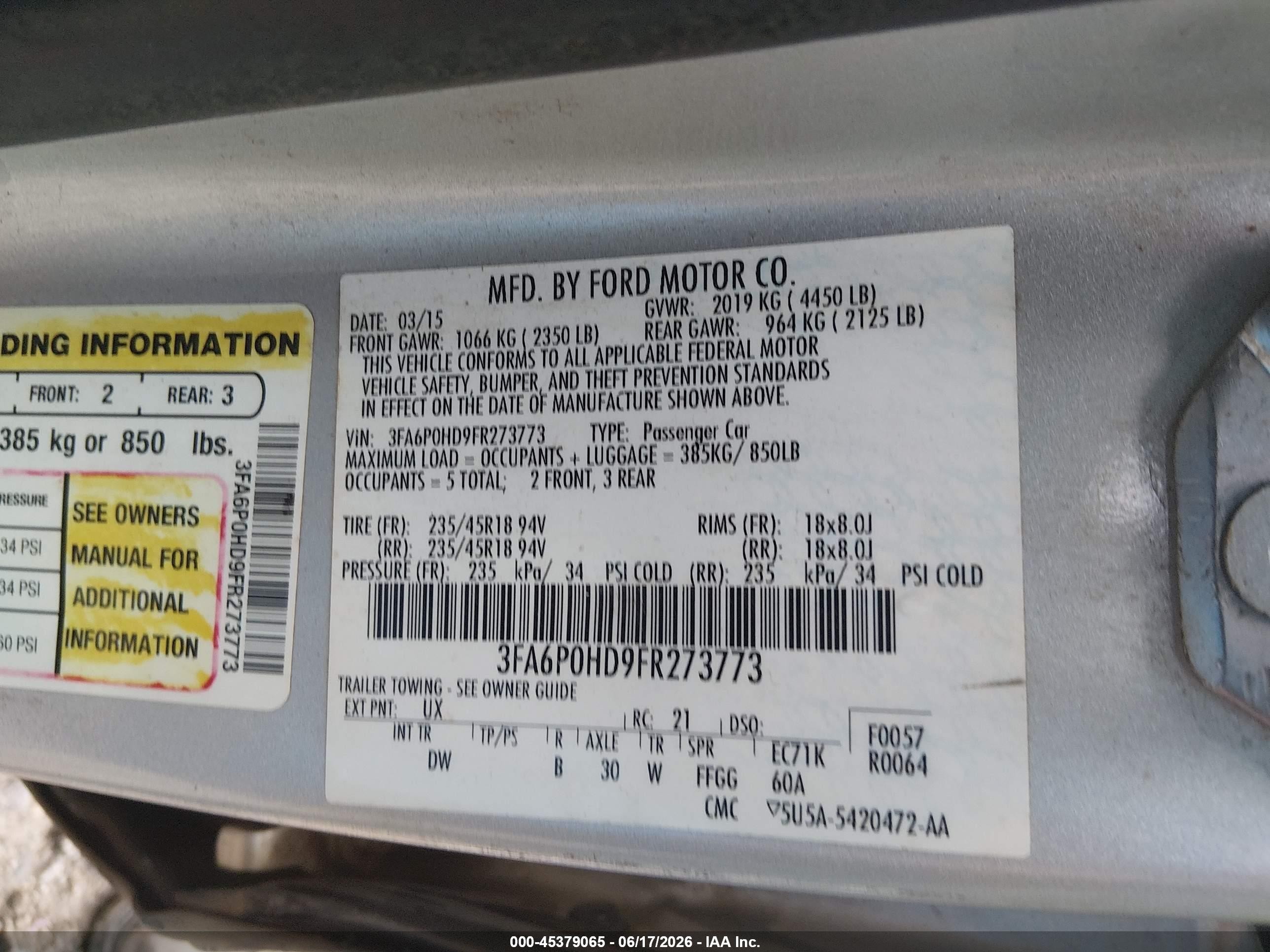2015 Ford Fusion Se Silver vin: 3FA6P0HD9FR273773