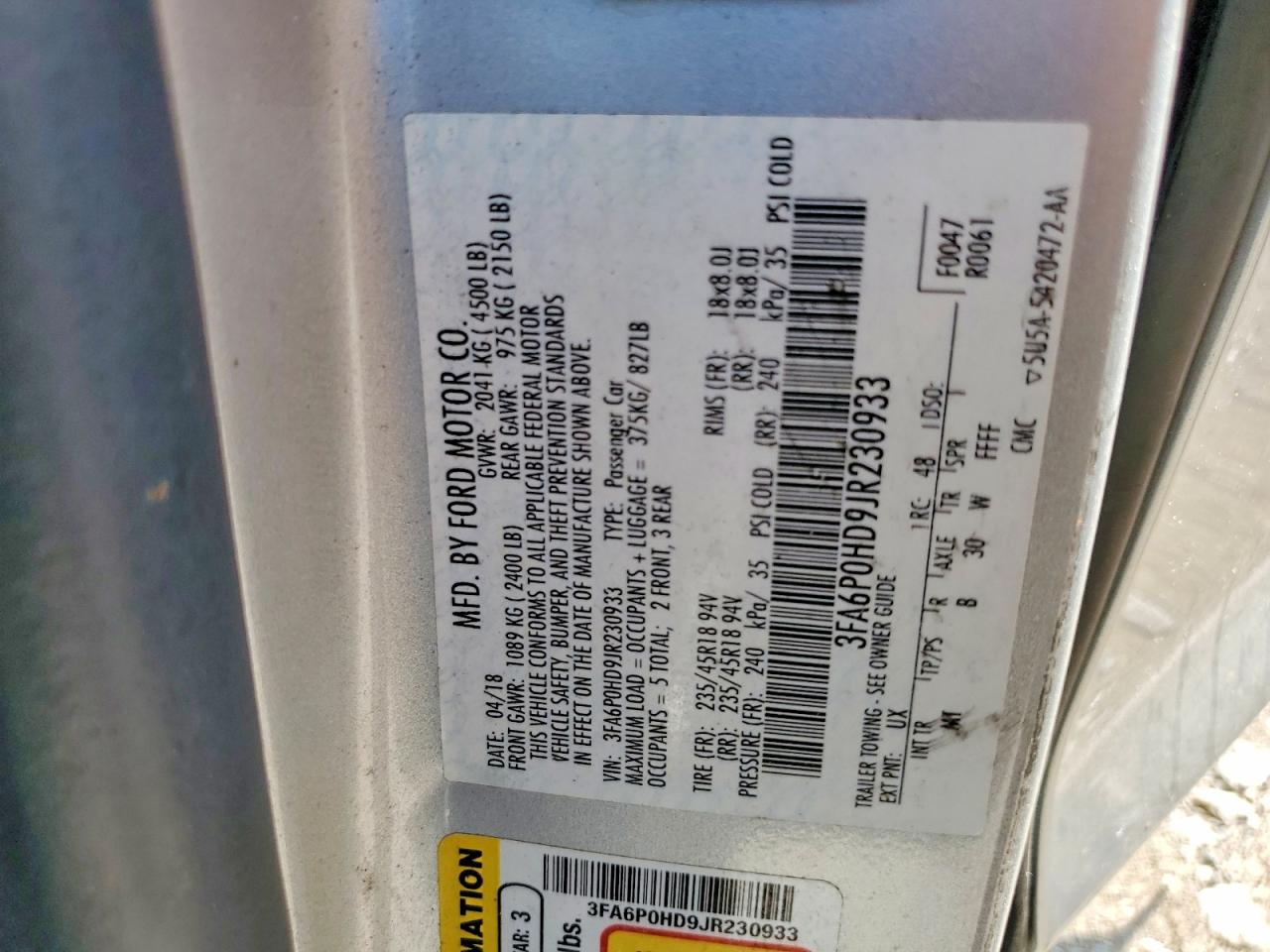2018 Ford Fusion Se Silver vin: 3FA6P0HD9JR230933