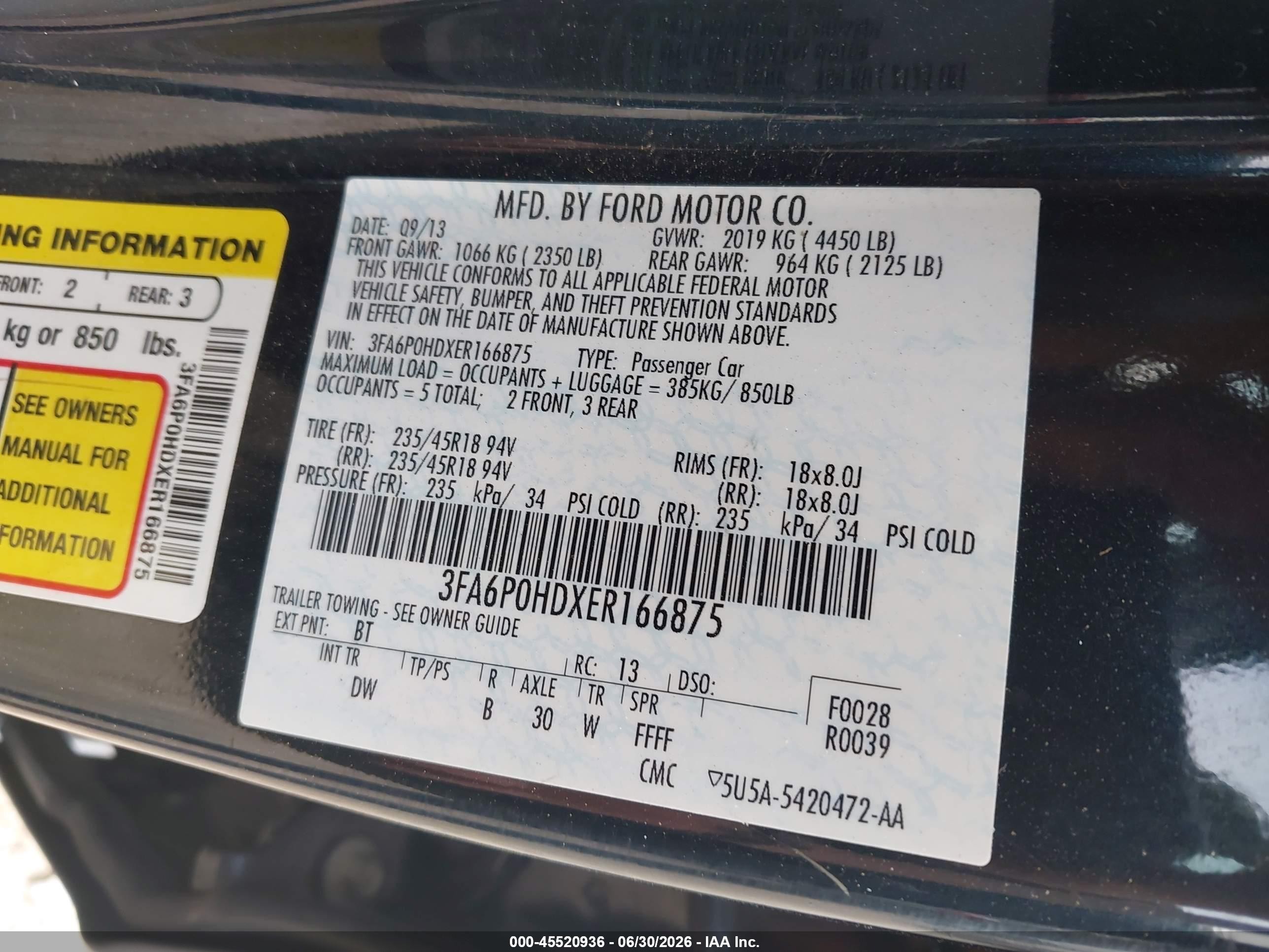 2014 Ford Fusion Se Черный vin: 3FA6P0HDXER166875