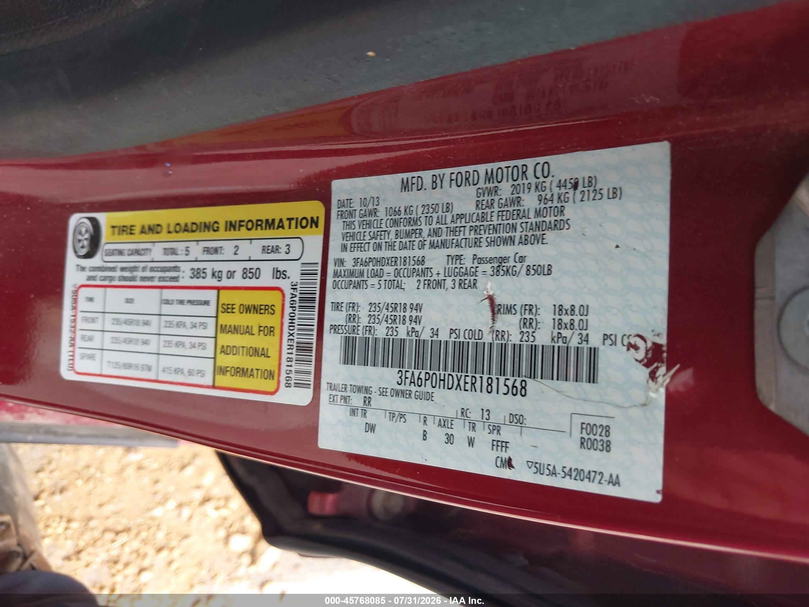 2014 Ford Fusion Se Burgundy vin: 3FA6P0HDXER181568