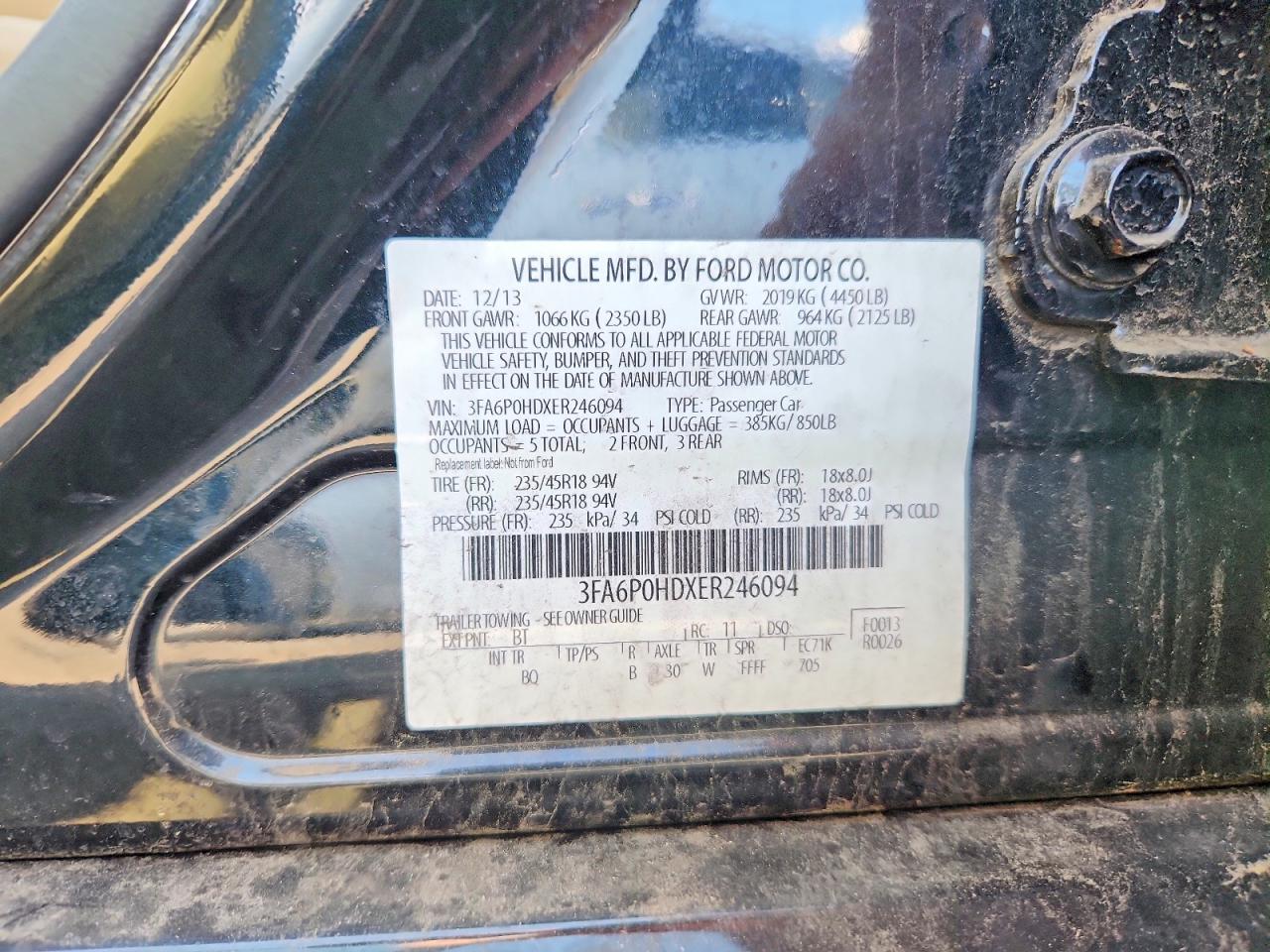 2014 Ford Fusion Se Black vin: 3FA6P0HDXER246094