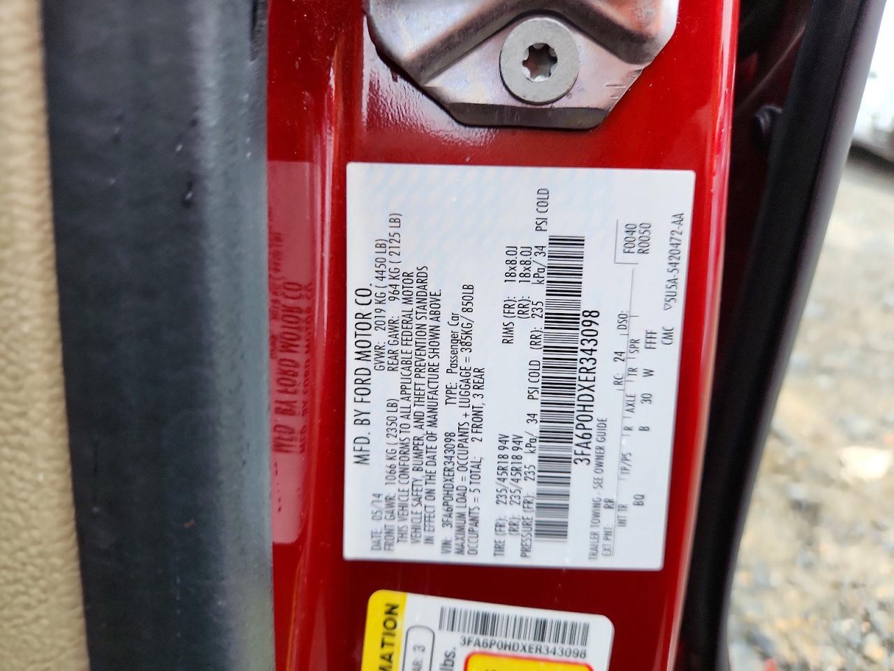 2014 Ford Fusion Se Red vin: 3FA6P0HDXER343098