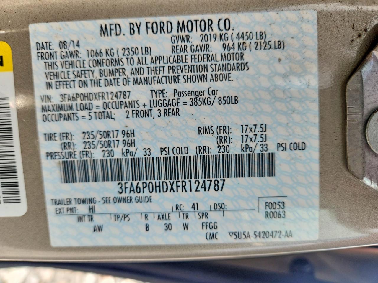2015 Ford Fusion Se Beige vin: 3FA6P0HDXFR124787