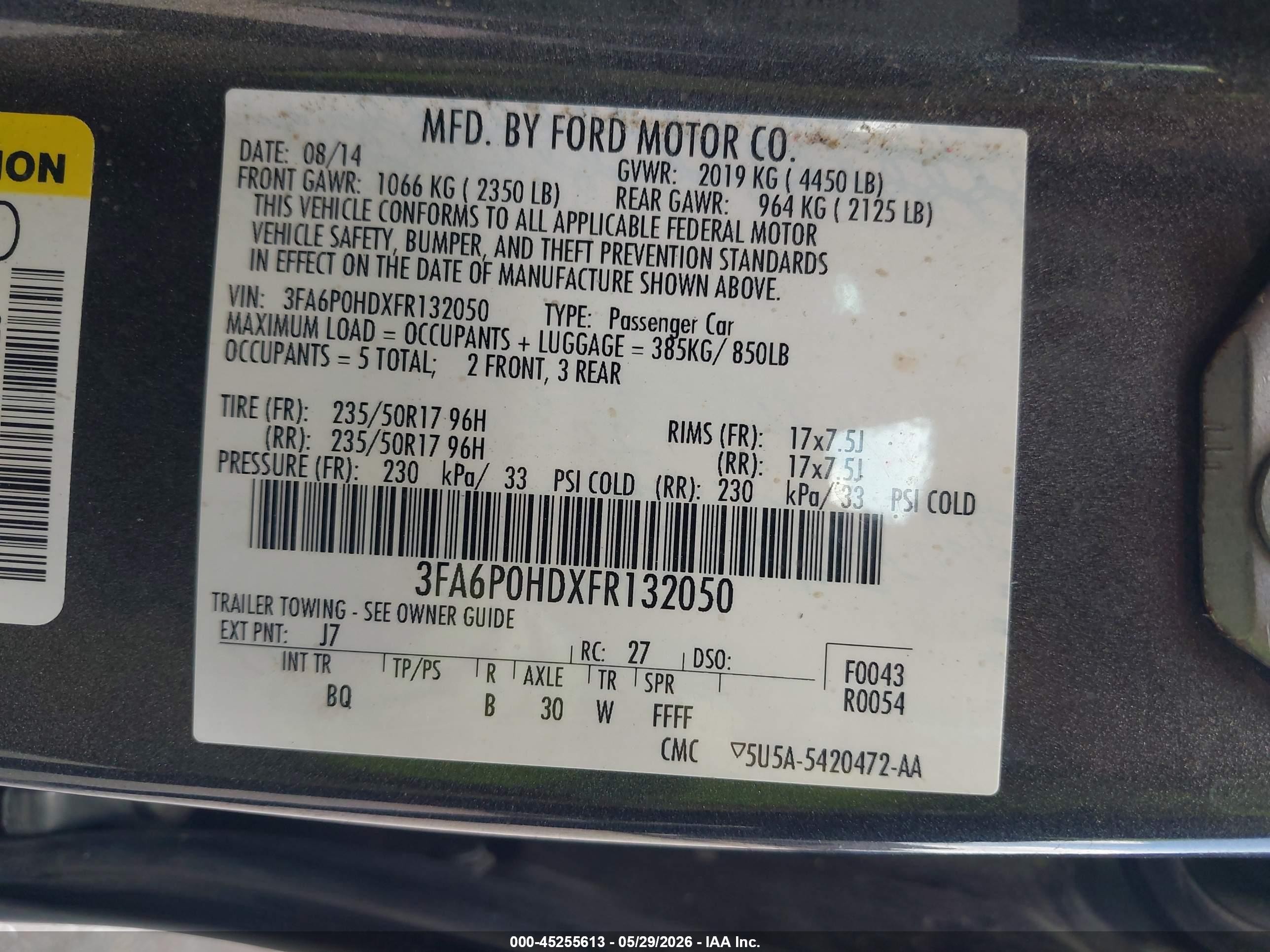 2015 Ford Fusion Se Gray vin: 3FA6P0HDXFR132050
