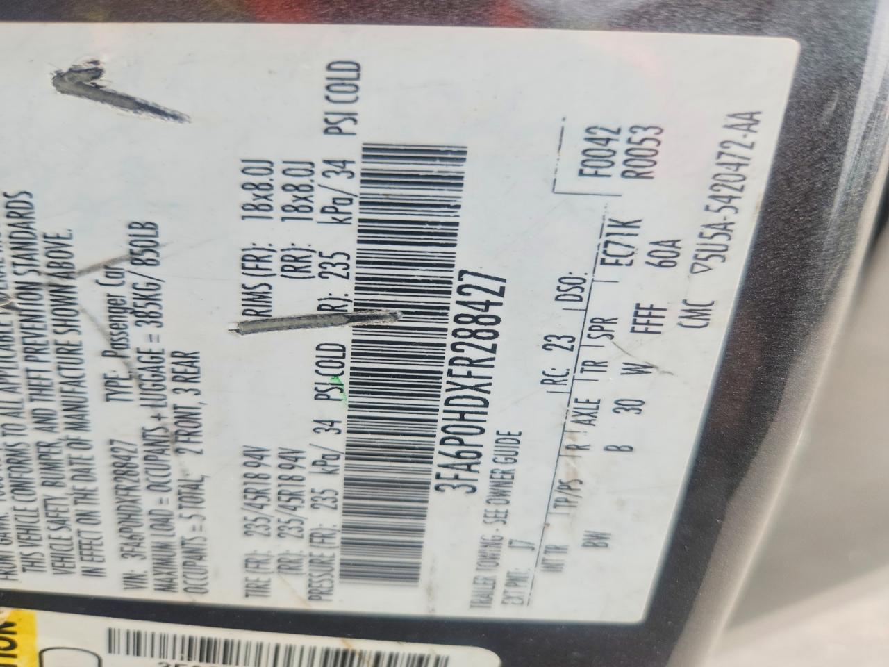 2015 Ford Fusion Se Charcoal vin: 3FA6P0HDXFR288427