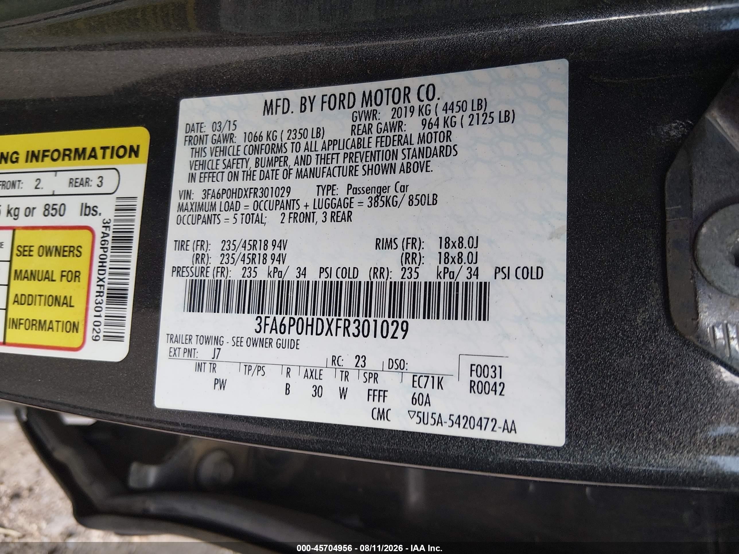 2015 Ford Fusion Se Gray vin: 3FA6P0HDXFR301029
