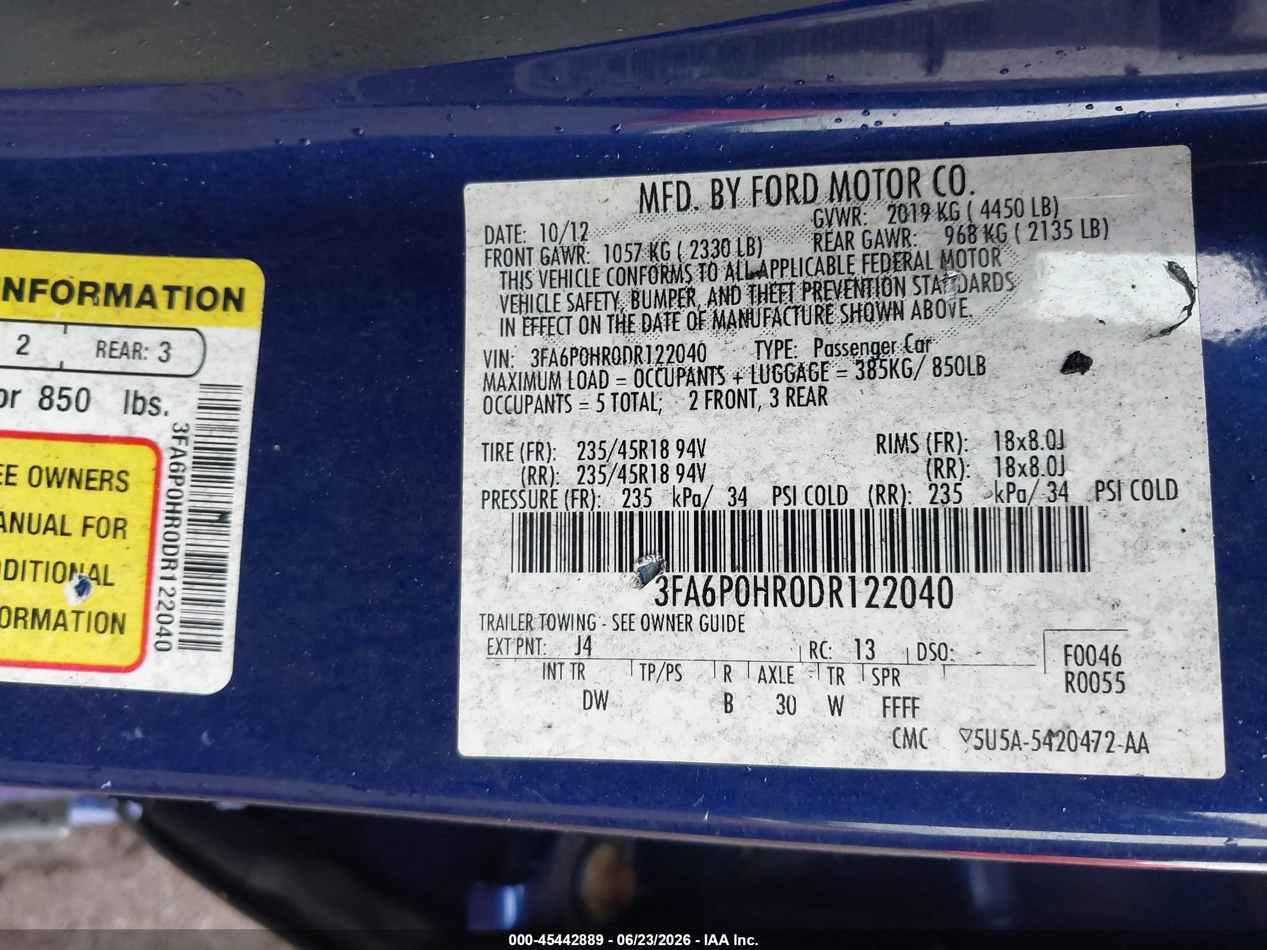 2013 Ford Fusion Se Dark Blue vin: 3FA6P0HR0DR122040