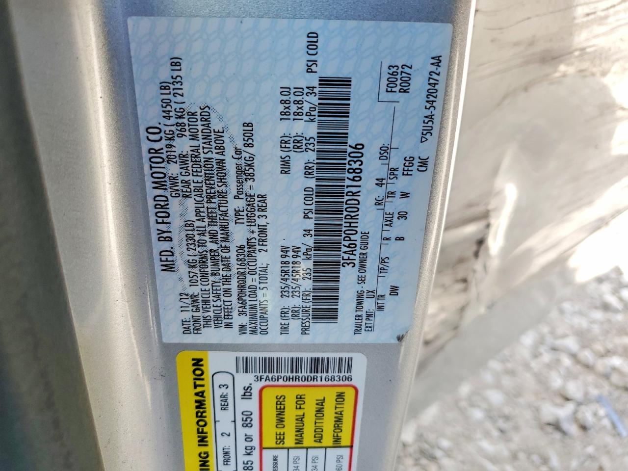 2013 Ford Fusion Se Silver vin: 3FA6P0HR0DR168306