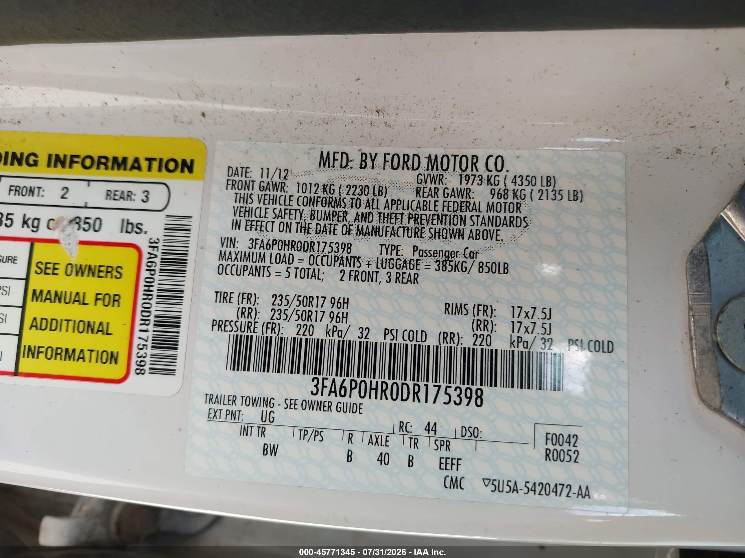 2013 Ford Fusion Se White vin: 3FA6P0HR0DR175398
