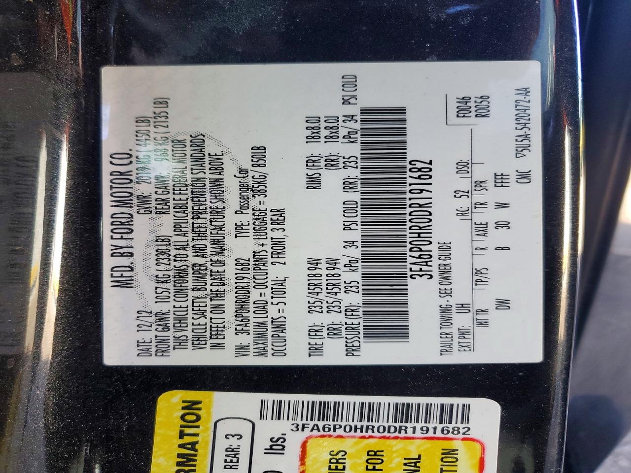 2013 Ford Fusion Se Black vin: 3FA6P0HR0DR191682