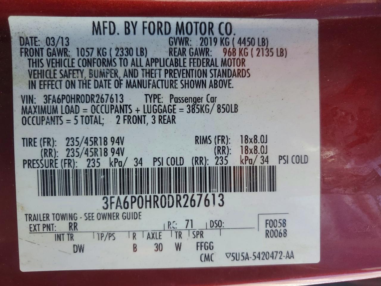 2013 Ford Fusion Se Red vin: 3FA6P0HR0DR267613