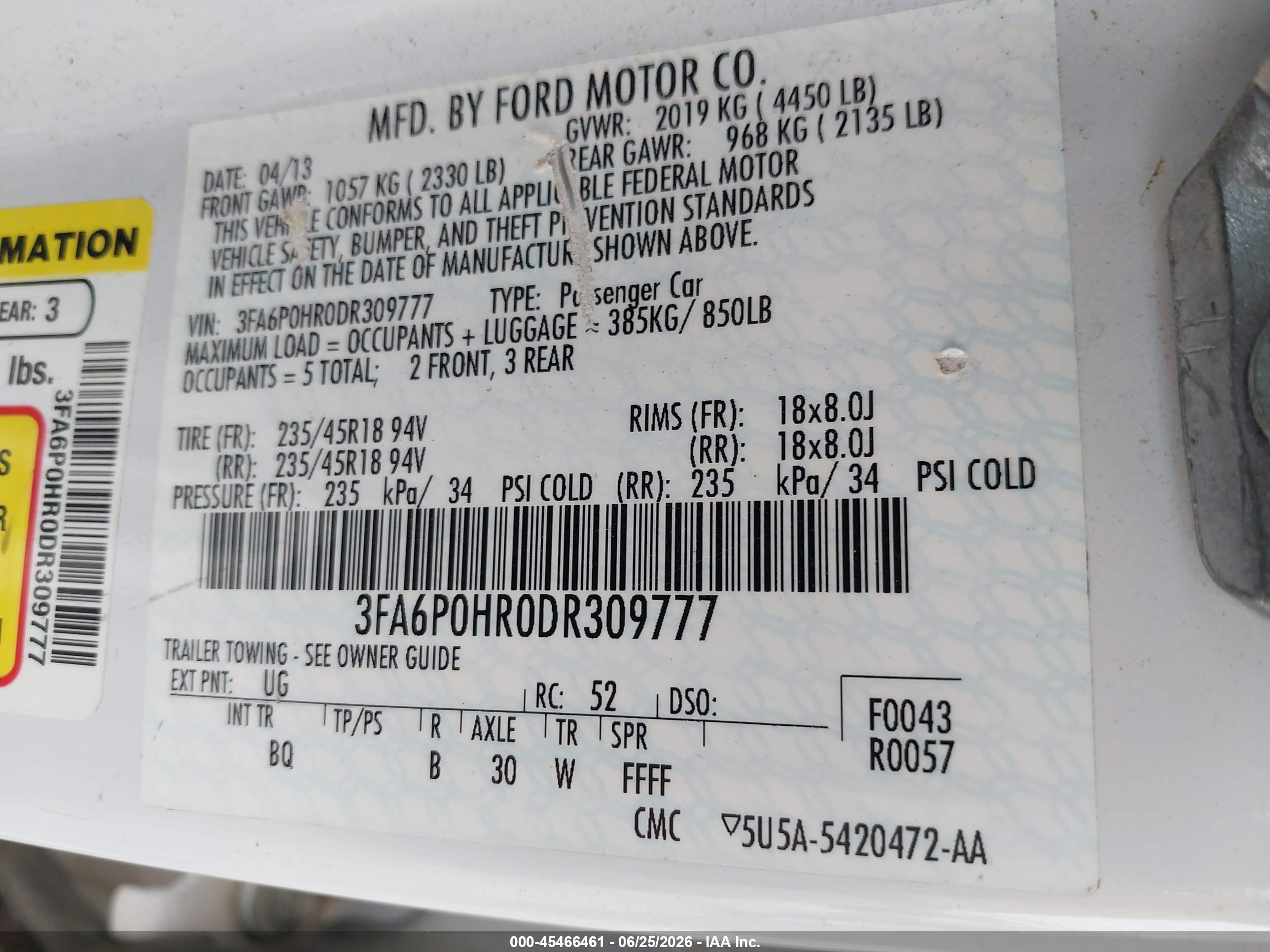 2013 Ford Fusion Se White vin: 3FA6P0HR0DR309777