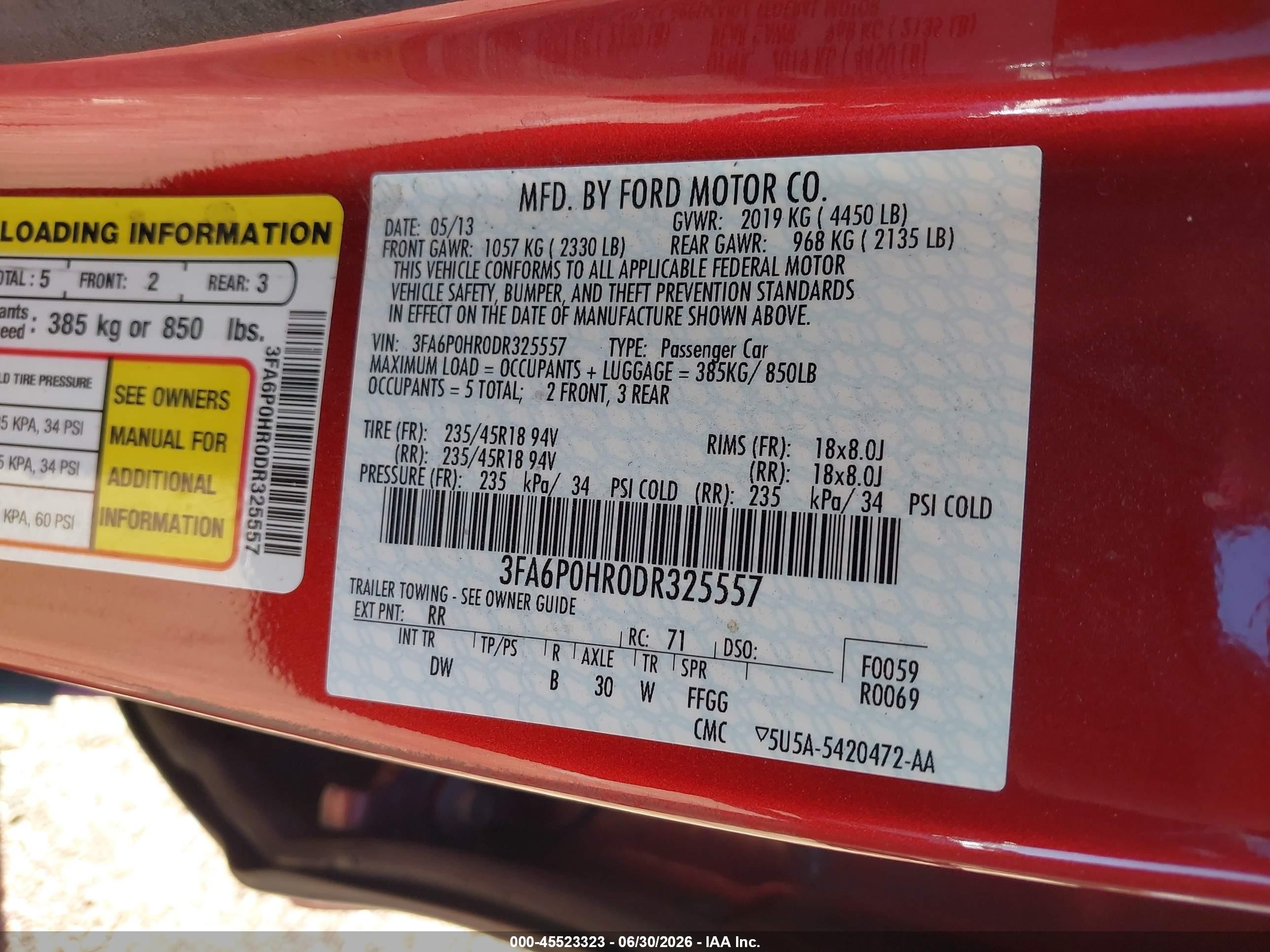 2013 Ford Fusion Se Red vin: 3FA6P0HR0DR325557
