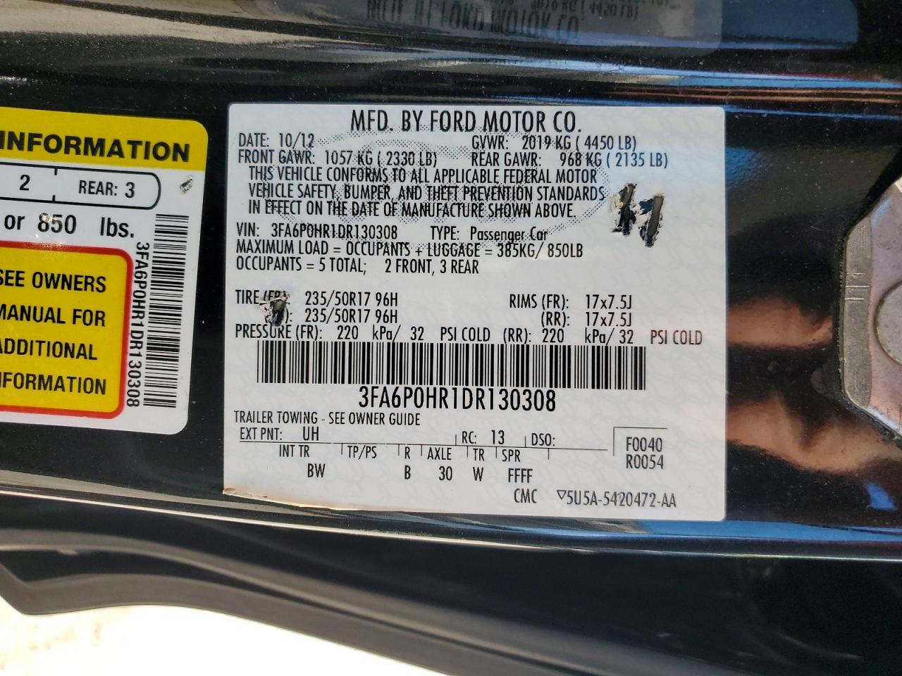 2013 Ford Fusion Se Charcoal vin: 3FA6P0HR1DR130308