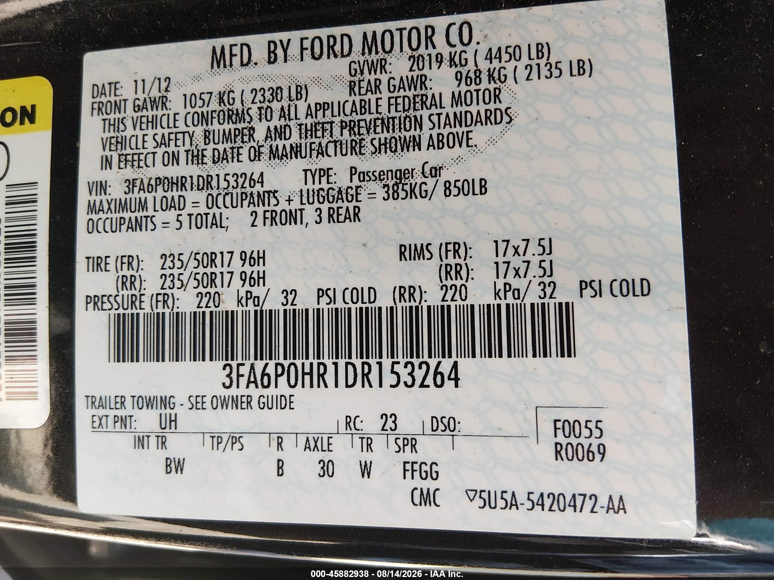 2013 Ford Fusion Se Black vin: 3FA6P0HR1DR153264