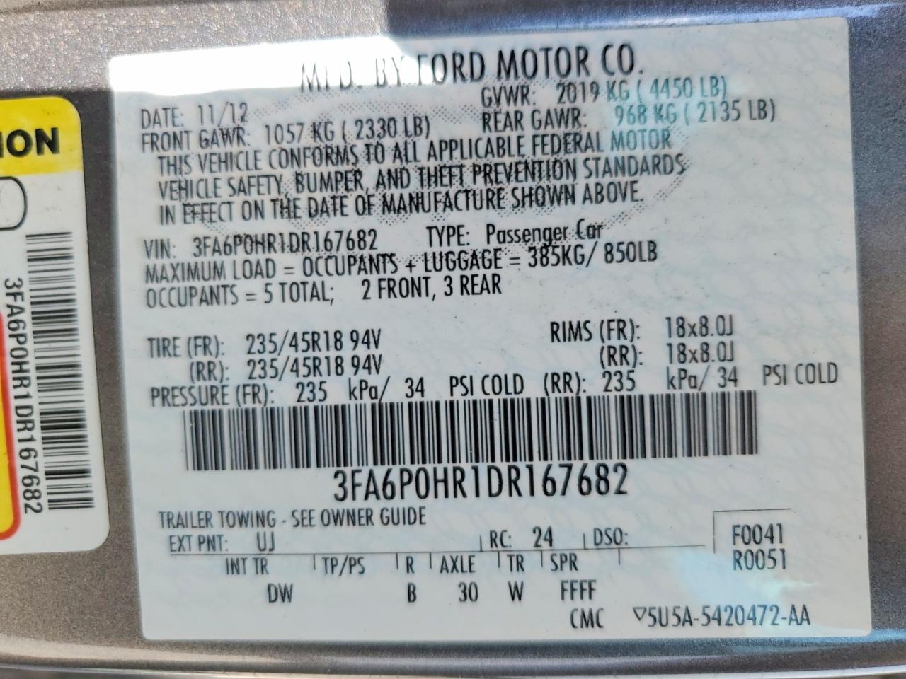 2013 Ford Fusion Se Серый vin: 3FA6P0HR1DR167682