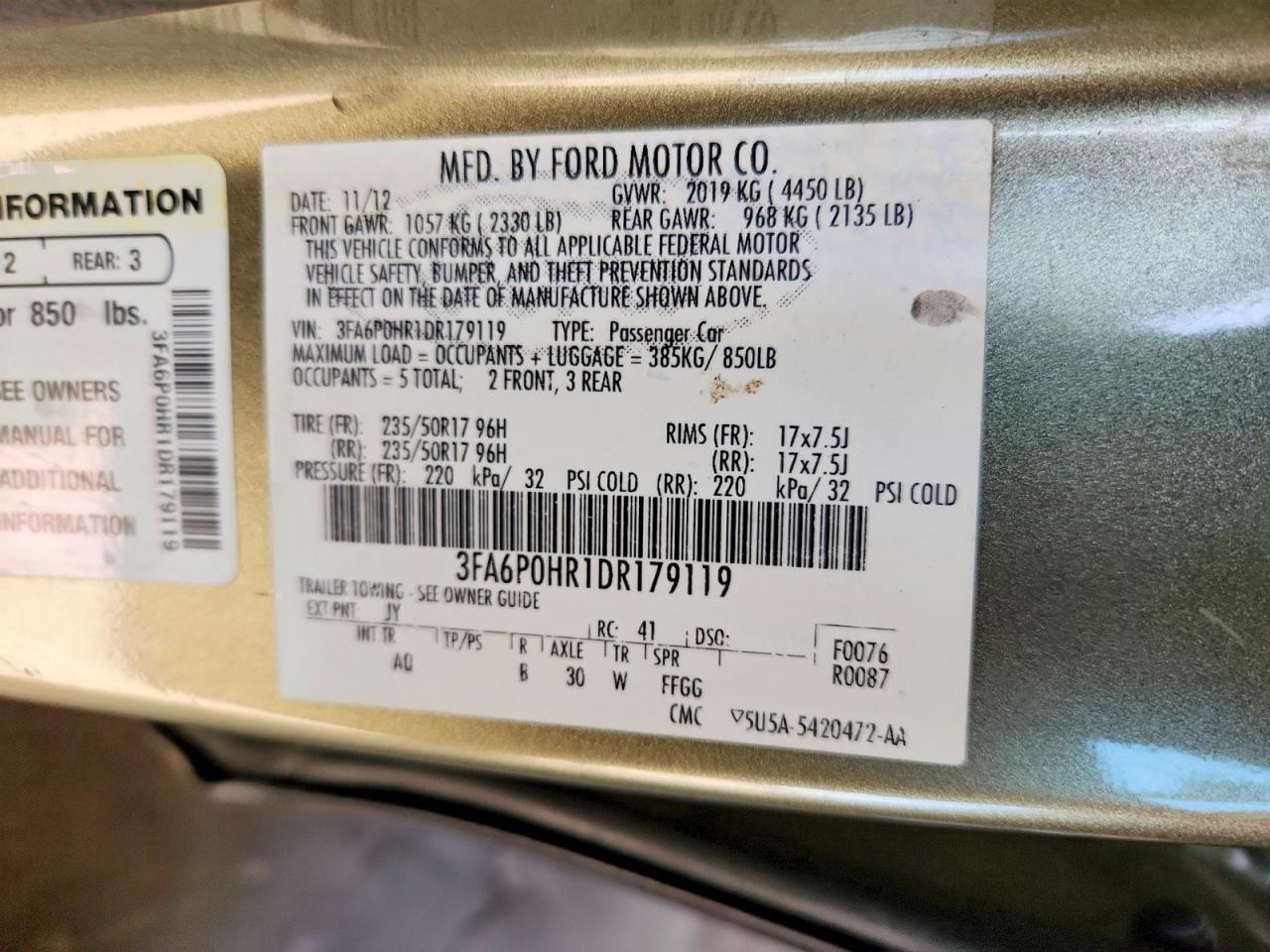 2013 Ford Fusion Se Gold vin: 3FA6P0HR1DR179119