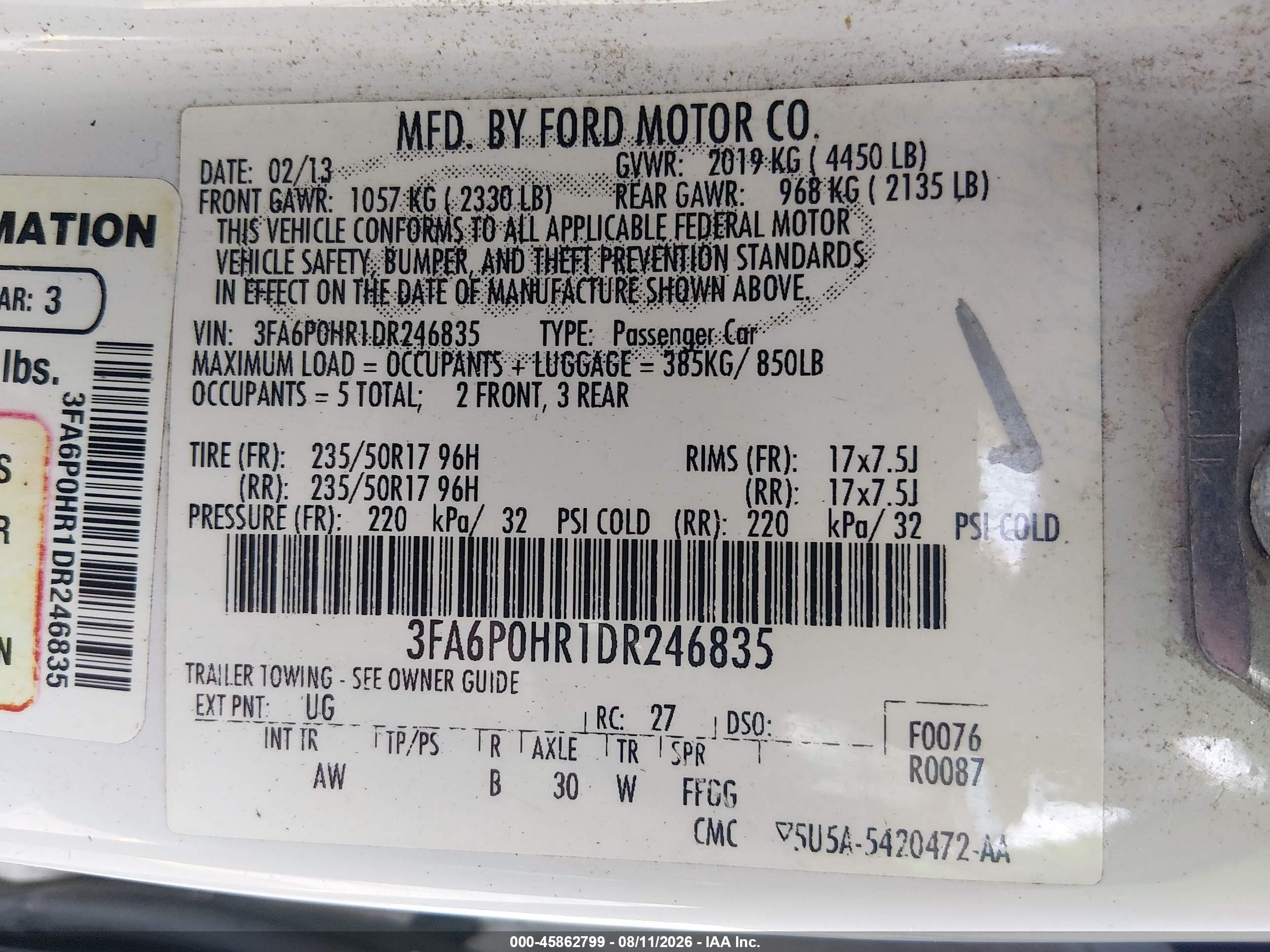 2013 Ford Fusion Se White vin: 3FA6P0HR1DR246835
