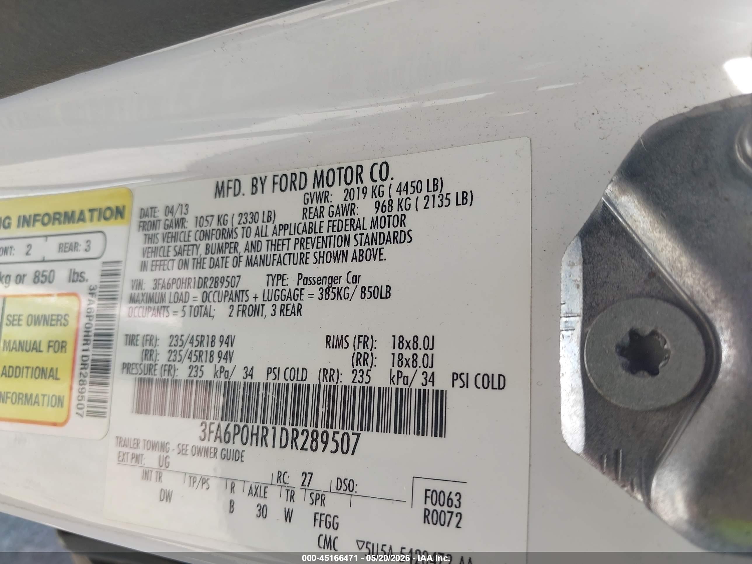 2013 Ford Fusion Se White vin: 3FA6P0HR1DR289507