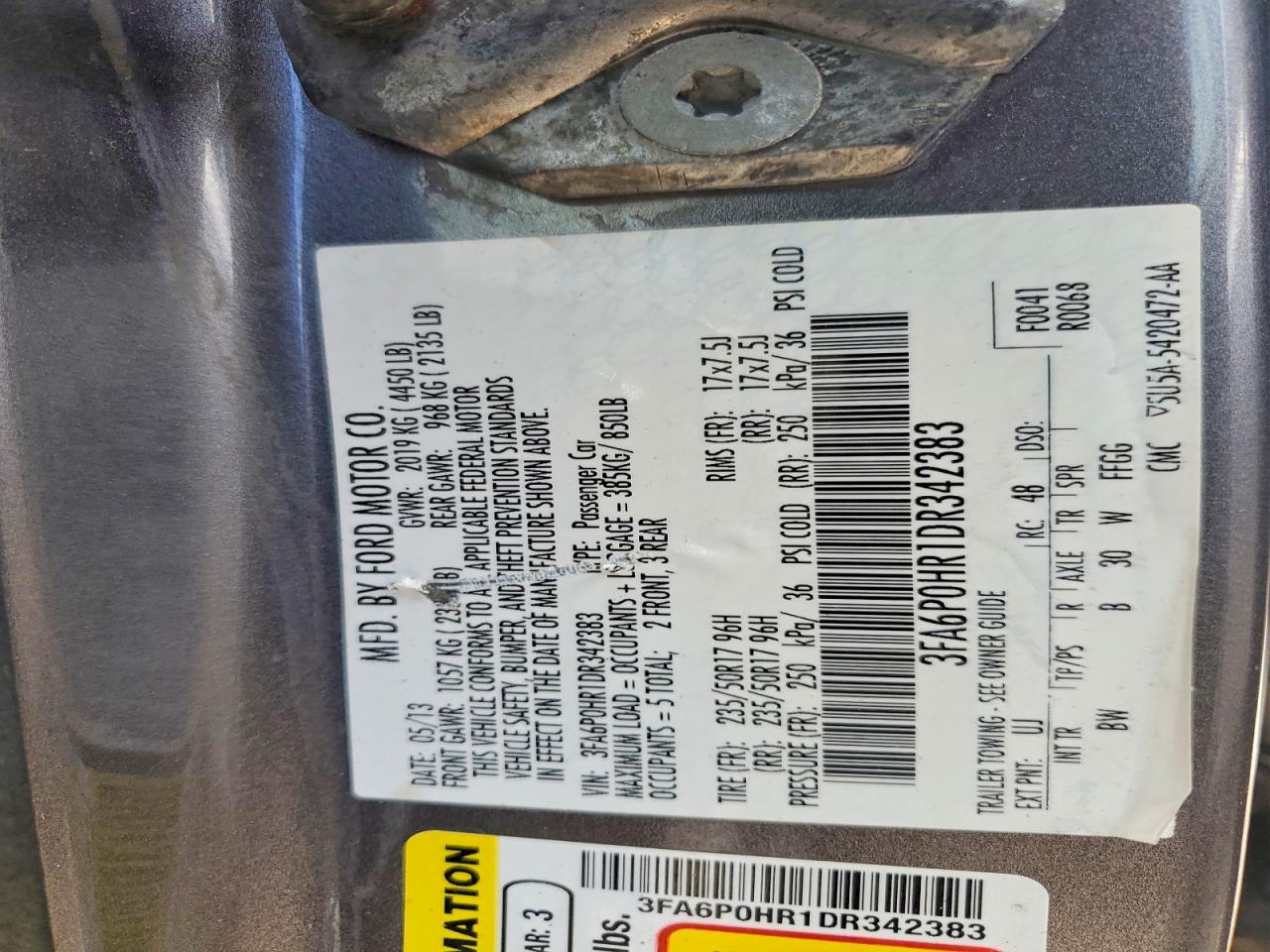 2013 Ford Fusion Se Gray vin: 3FA6P0HR1DR342383